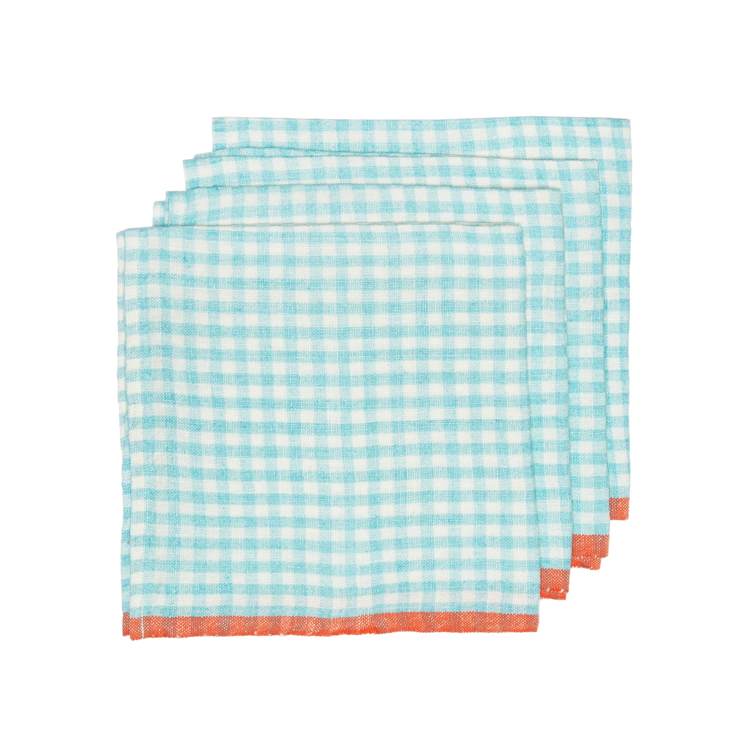 Gingham Aqua Napkin, Coral Trim