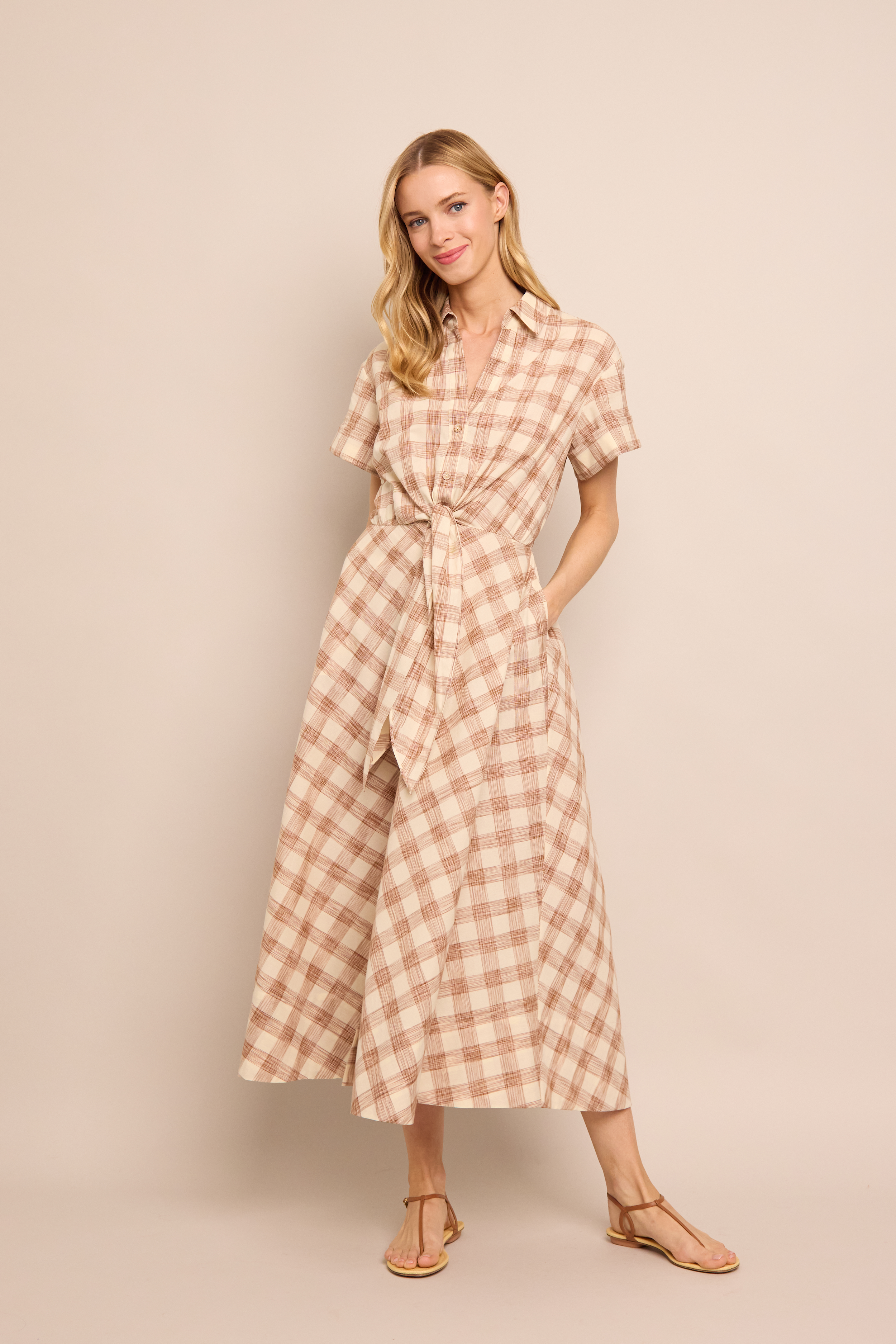 Asbury Dress, Sketched Plaid Brown