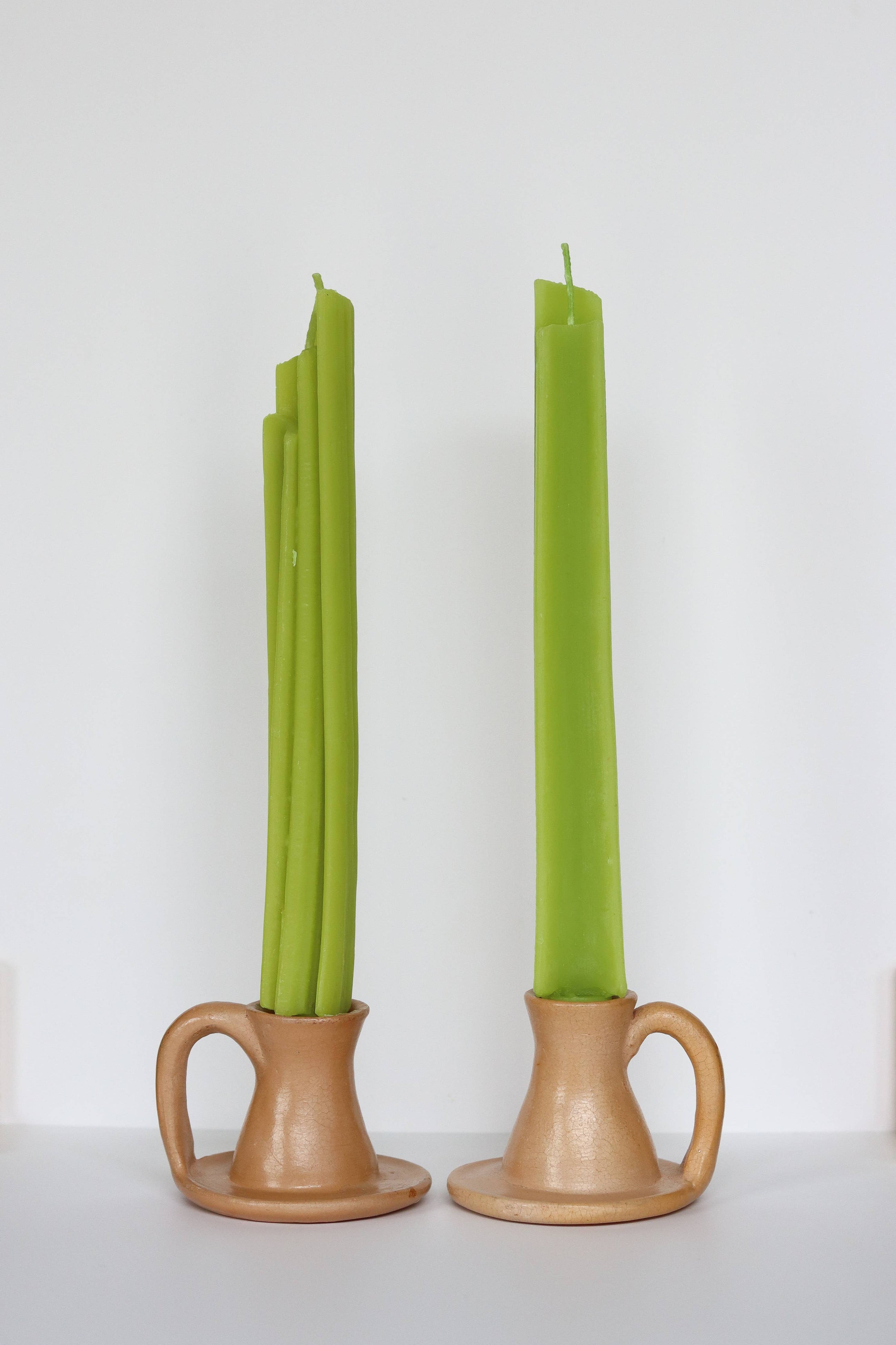 Celery Beeswax Candles, Pair
