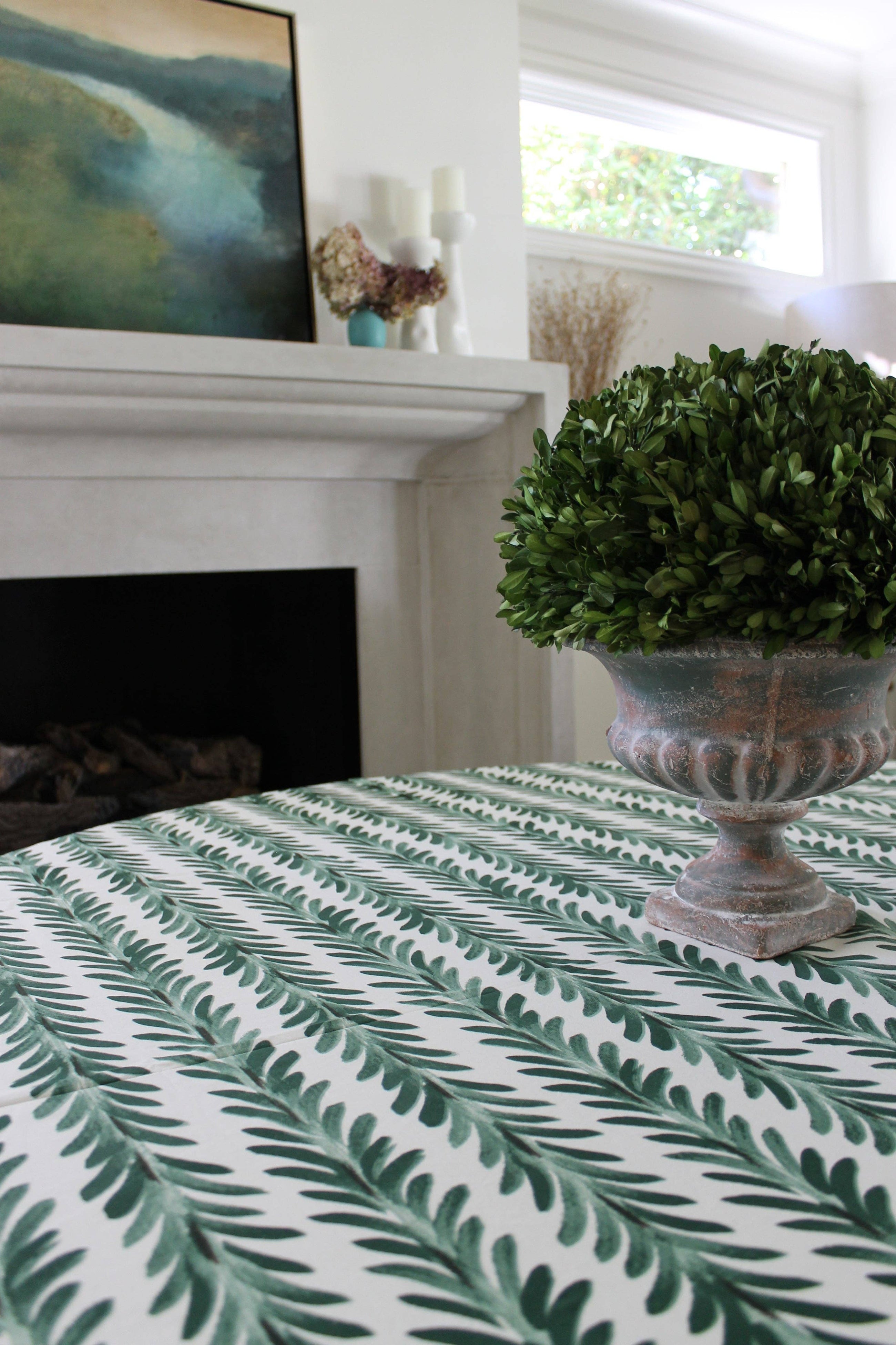 Pine Green Fern Tablecloth, 120" Round