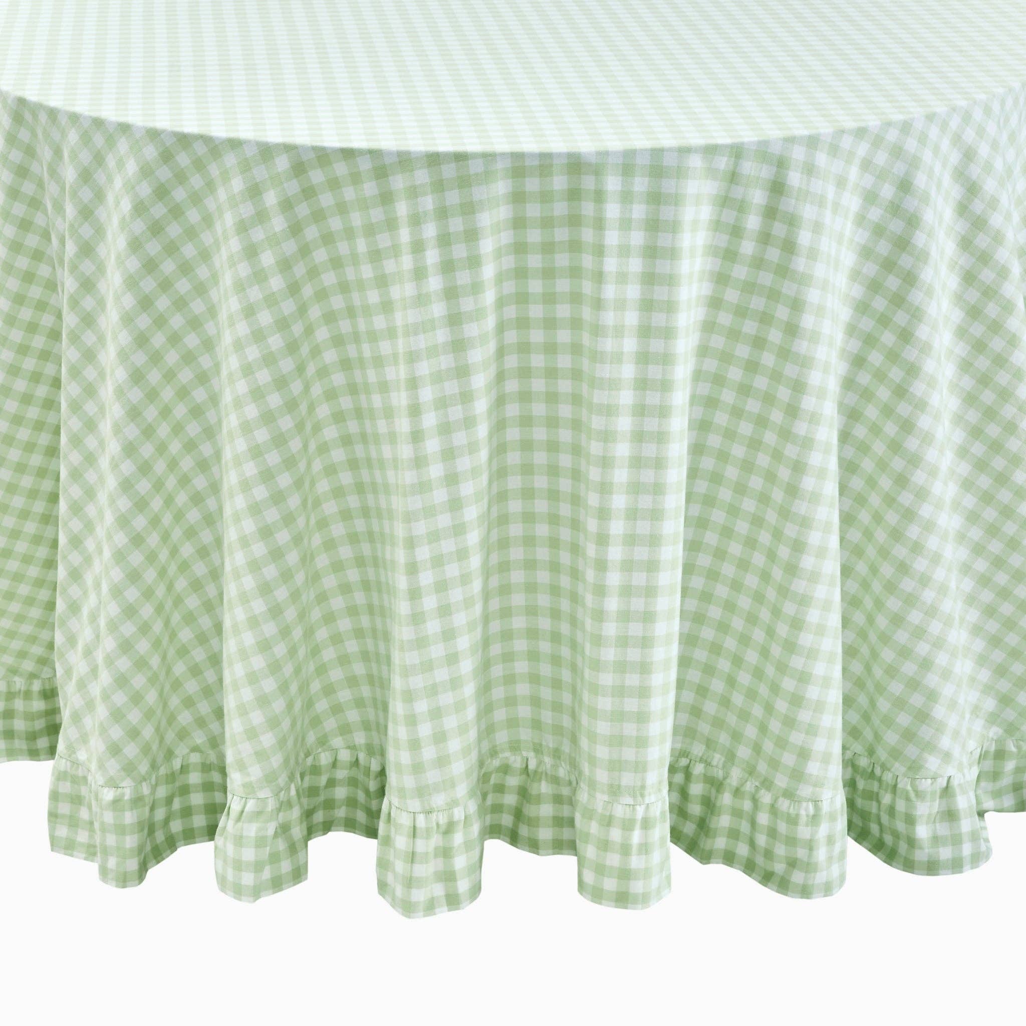 Green Gingham 120" Round Tablecloth