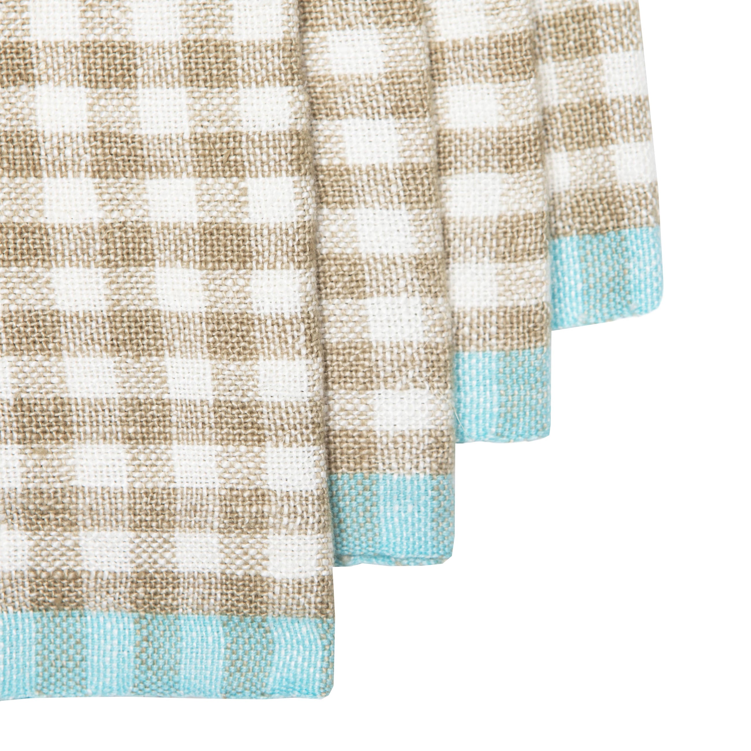 Gingham Natural Napkin, Aqua Trim