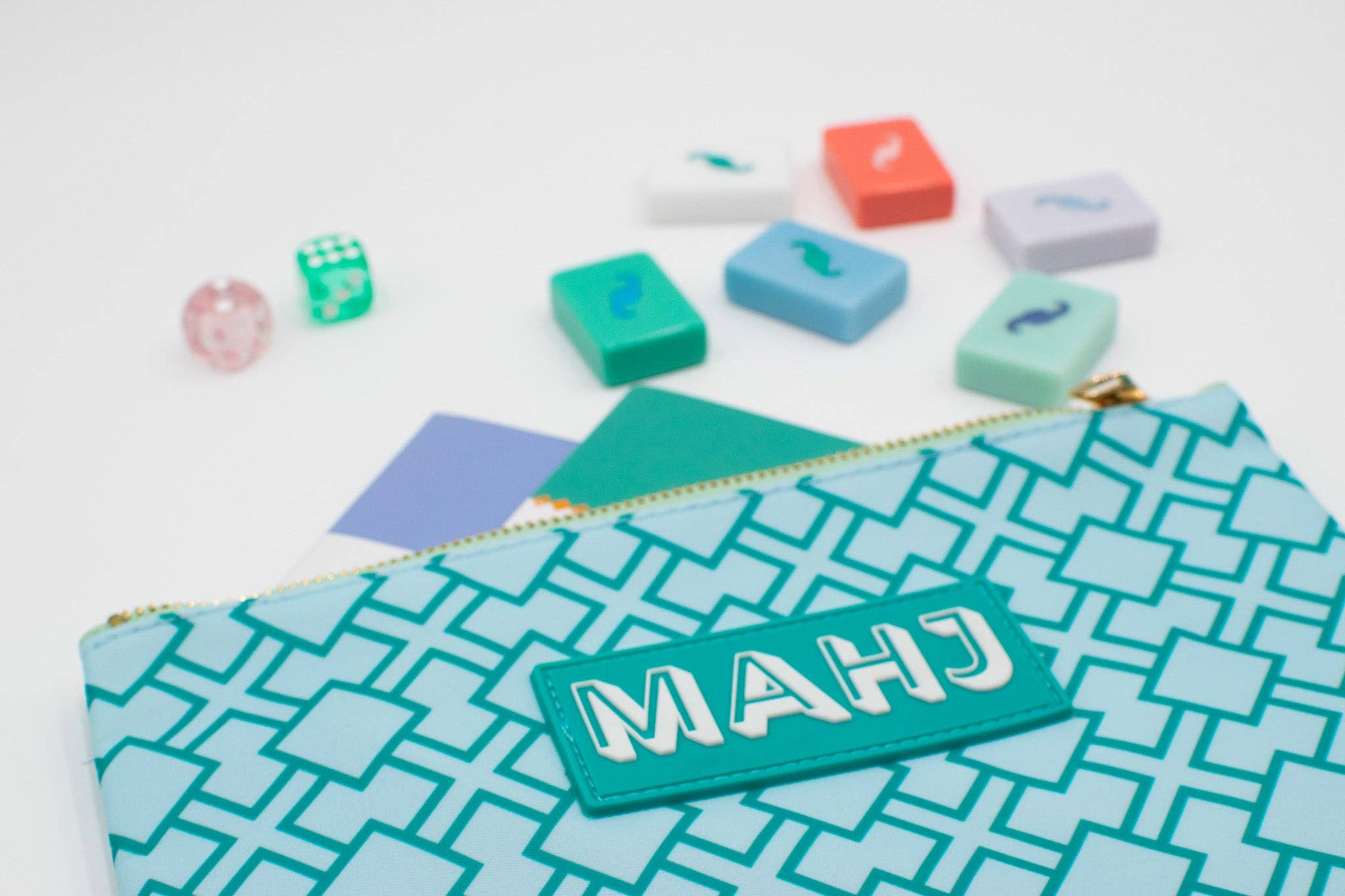 Mahj Card & Accessory Bag, Teal Geometric