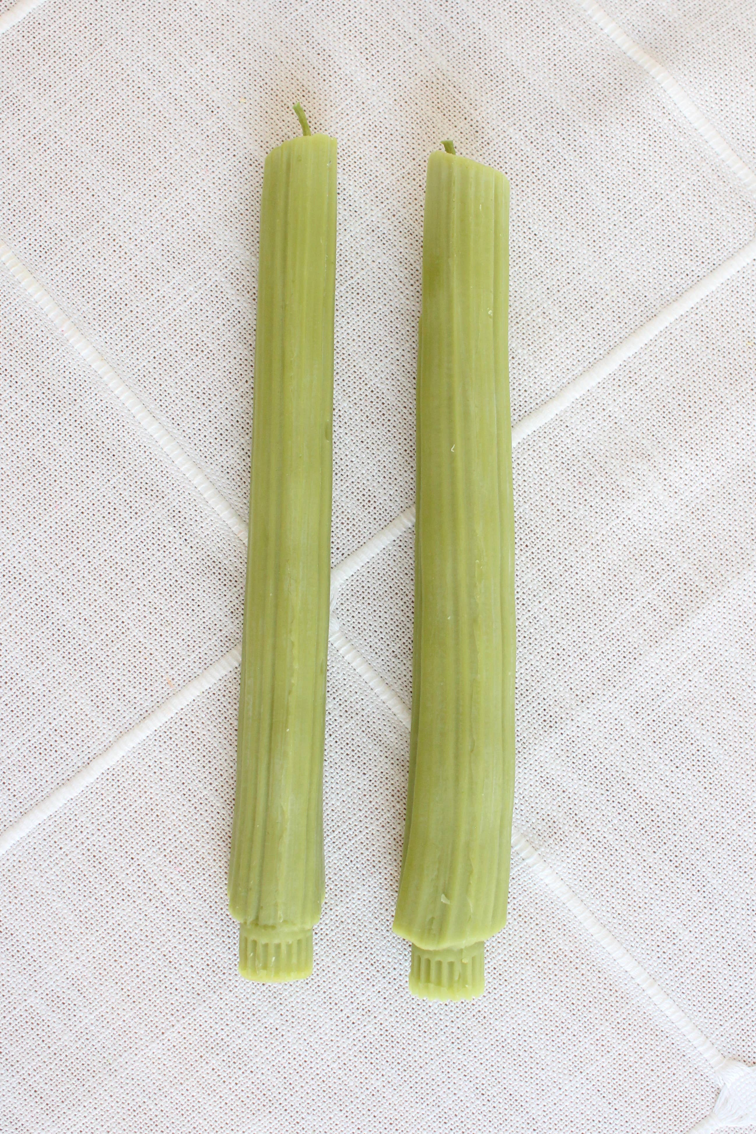 Celery Beeswax Candles, Pair