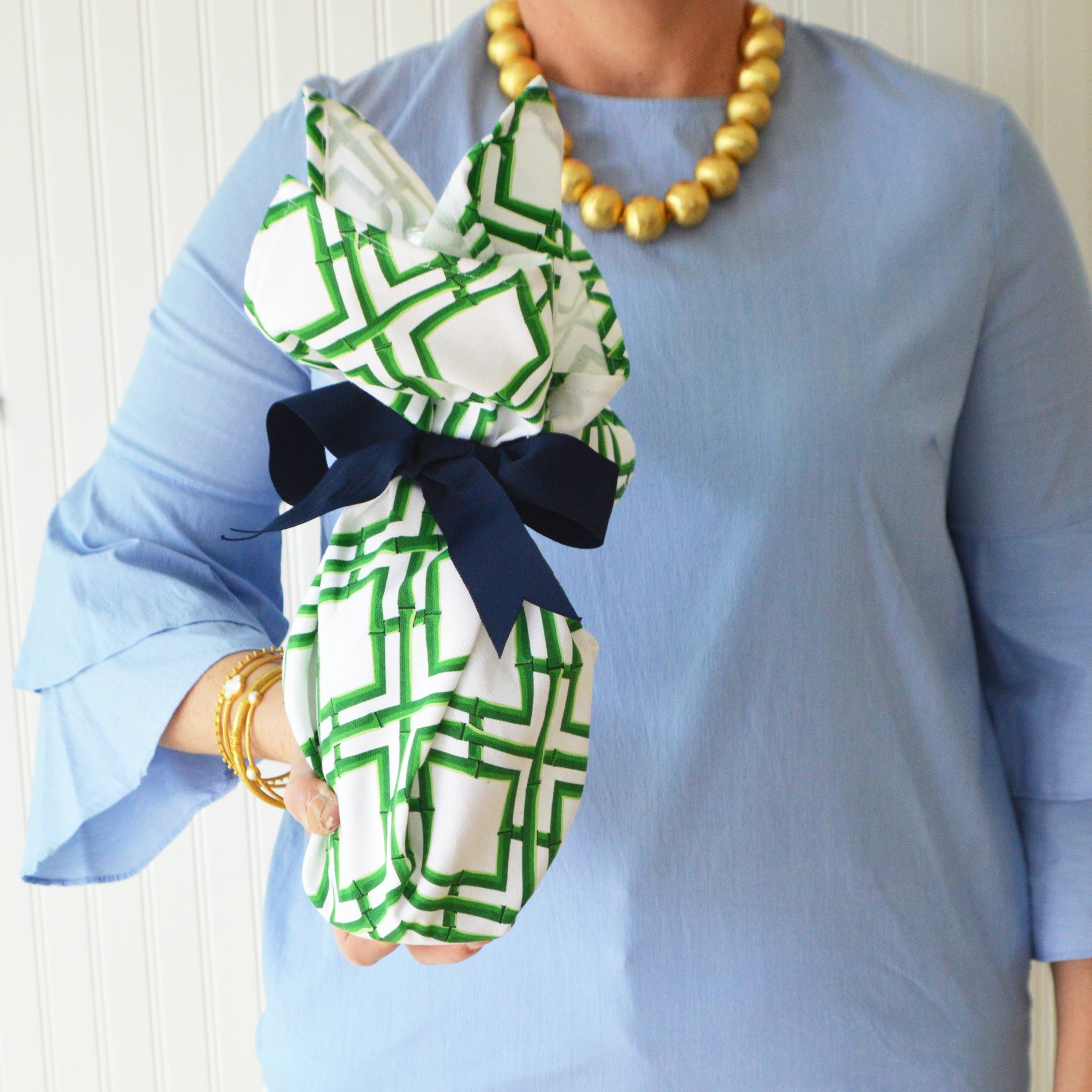 Green Bamboo Trellis Tea Towel