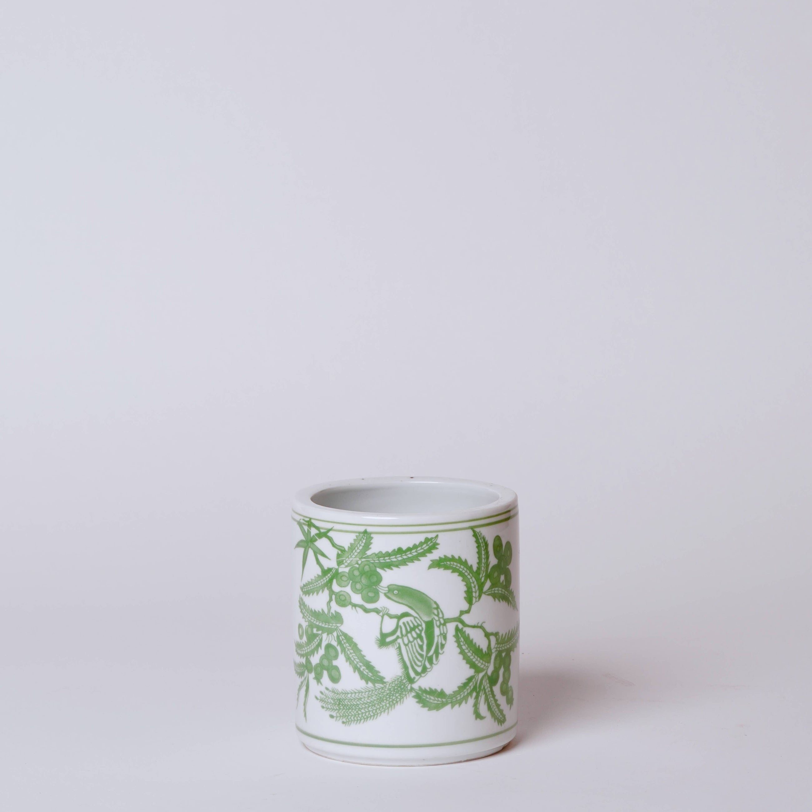 Green Porcelain Bird and Flower Cachepot