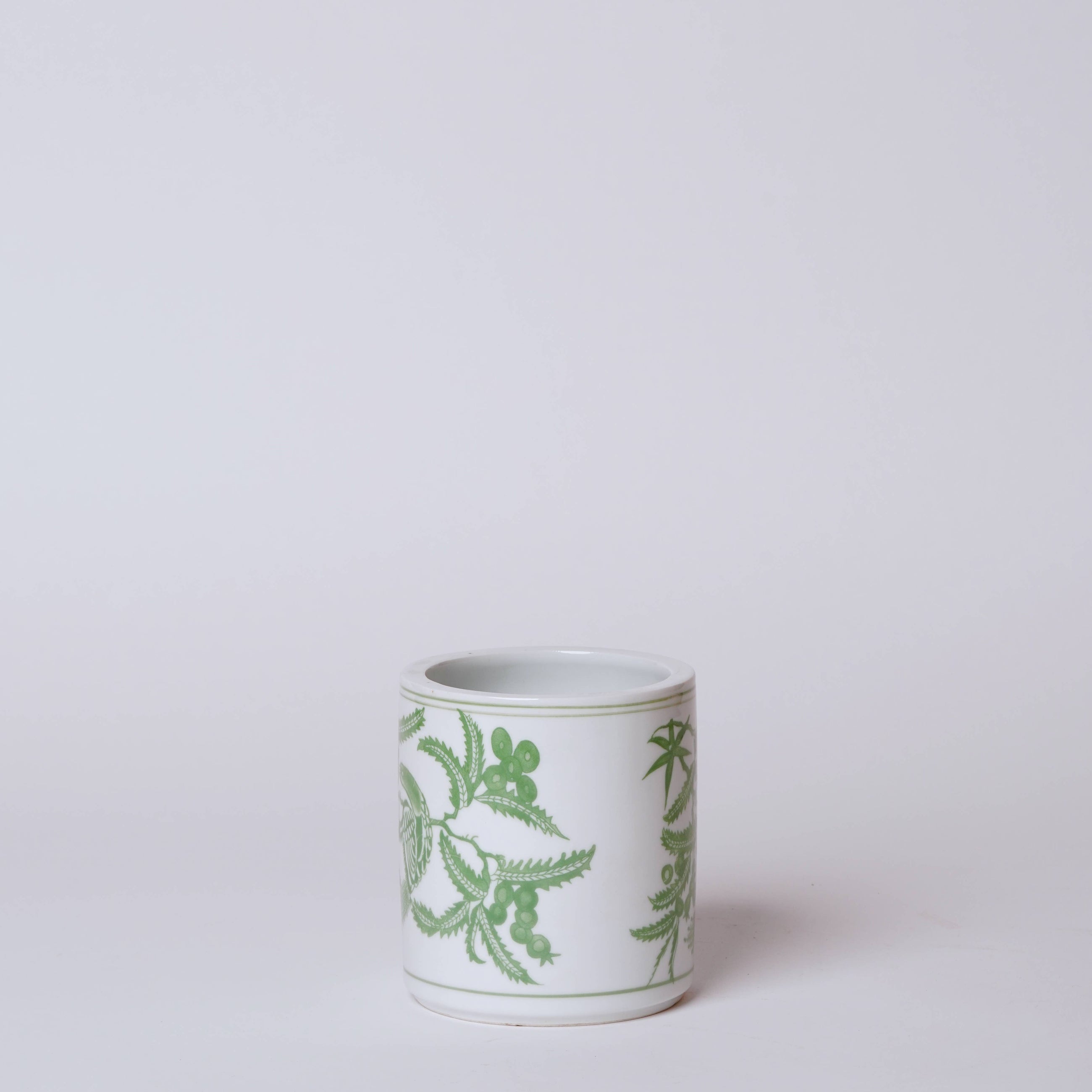Green Porcelain Bird and Flower Cachepot