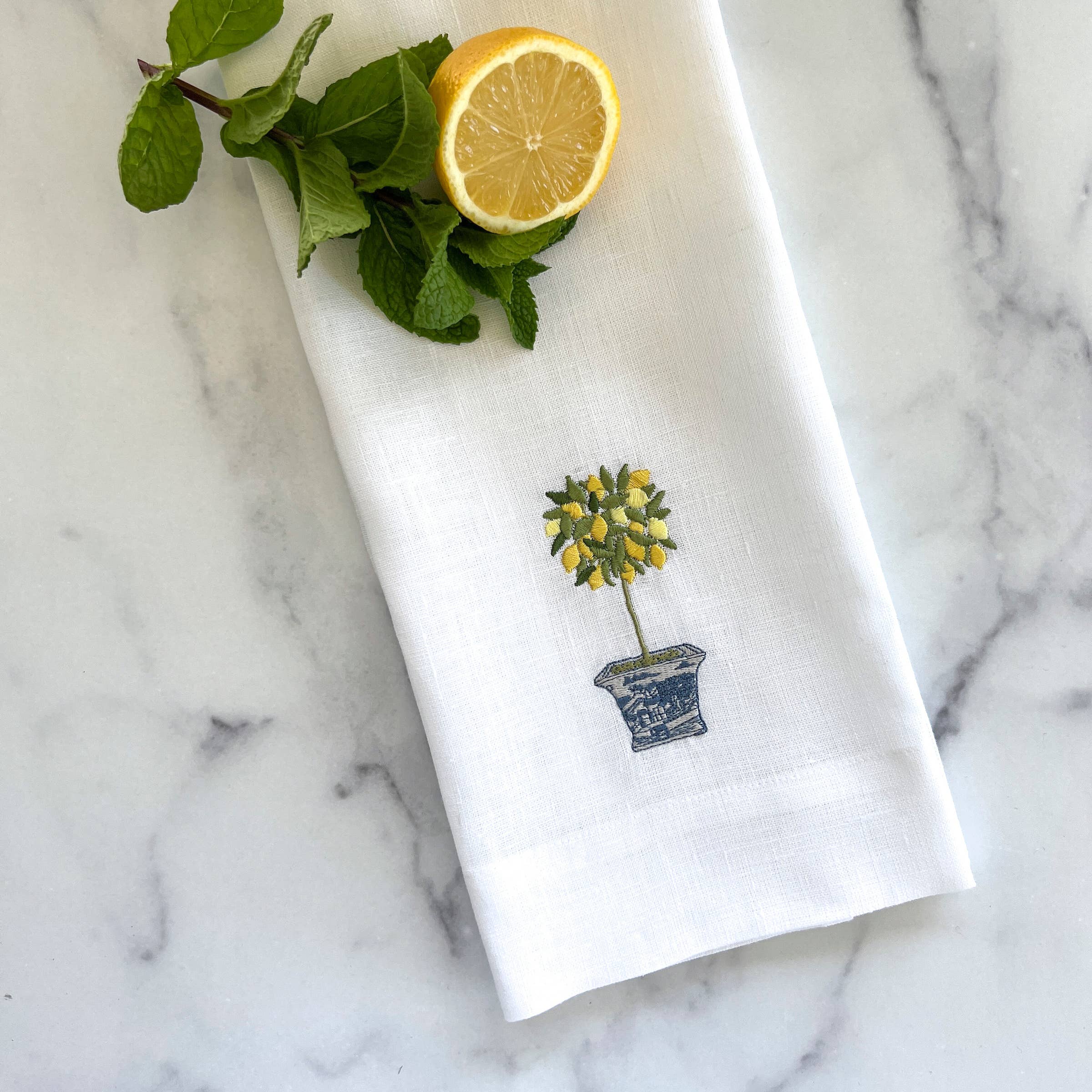 Lemon Topiary Linen Towel