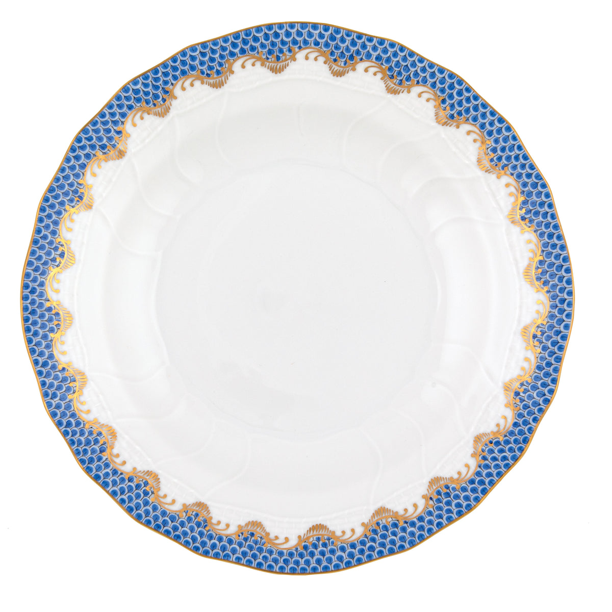 Herend Fish Scale Blue Dessert Plate, 8.25D