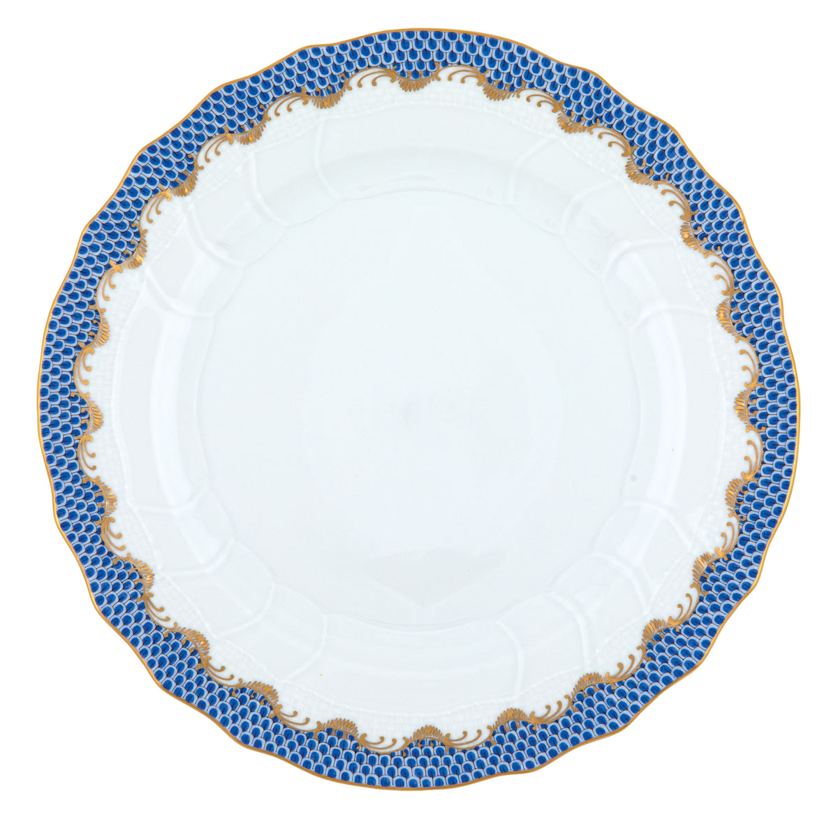 Herend Fish Scale Blue Dinner Plate, 10.5D