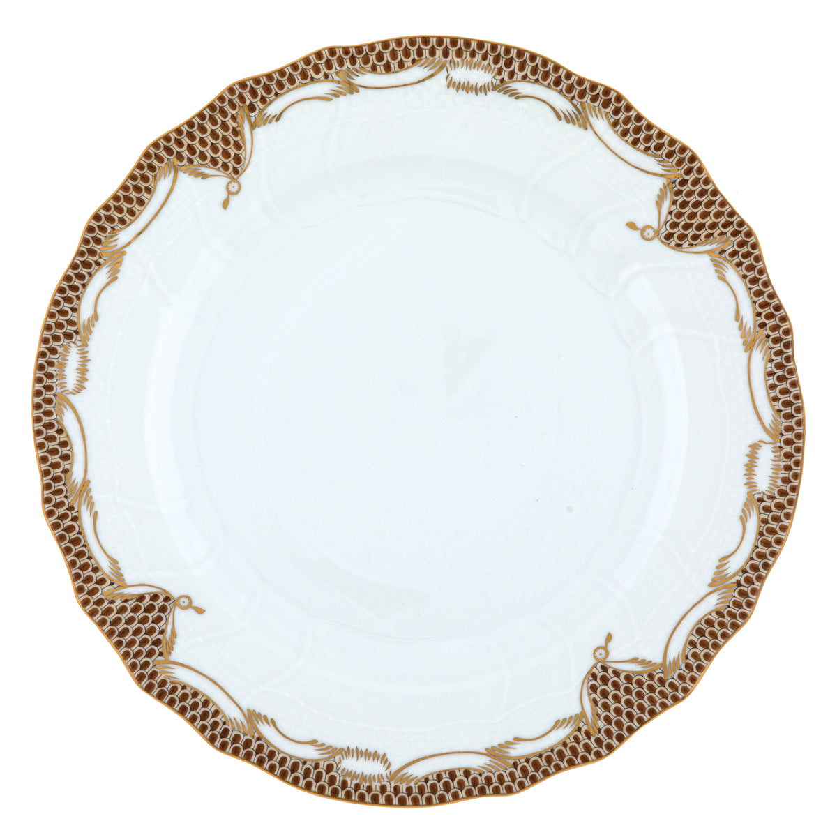 Herend Fish Scale Brown Dinner Plate, 10.5D