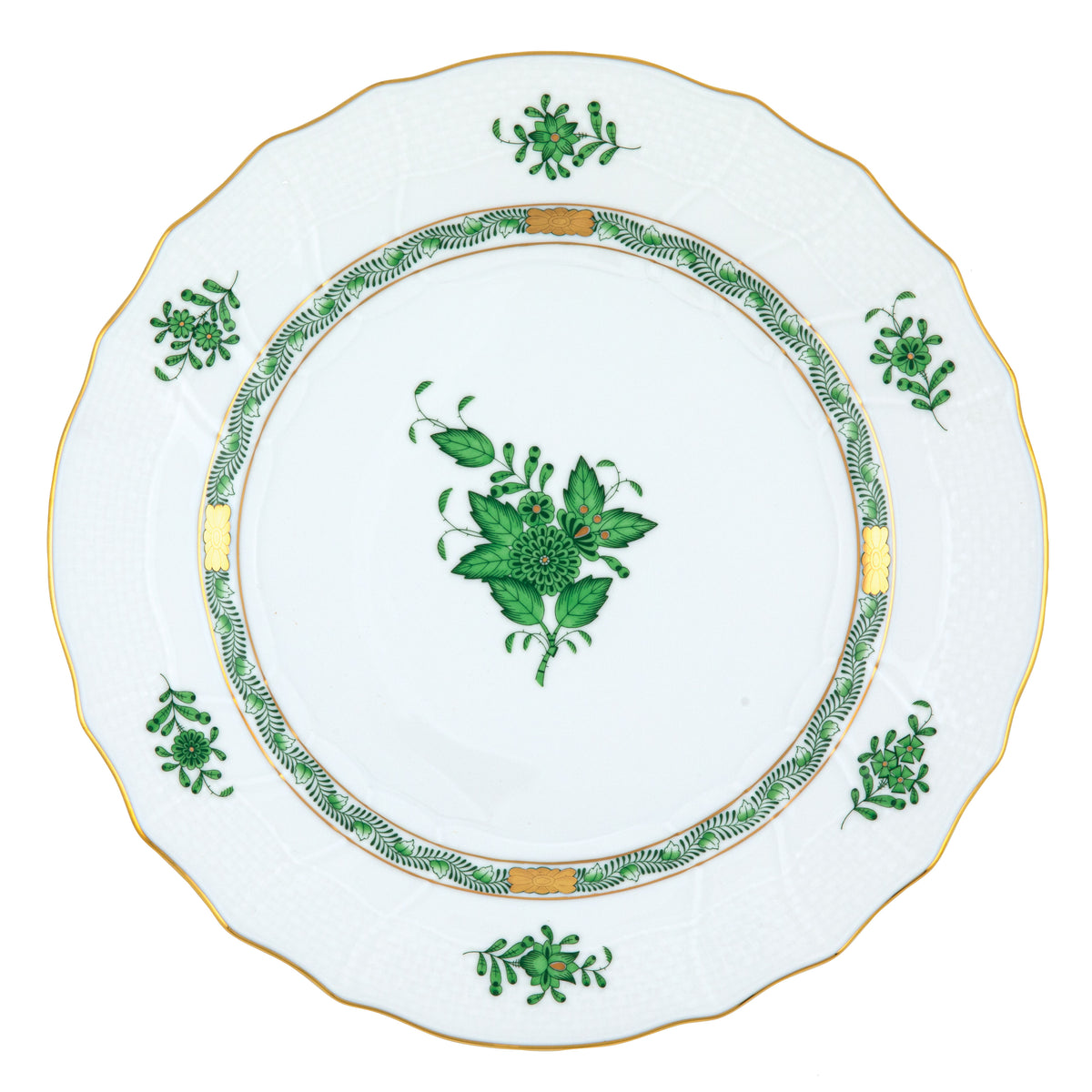 Herend Chinese Bouquet Green Dinner Plate, 10.5D