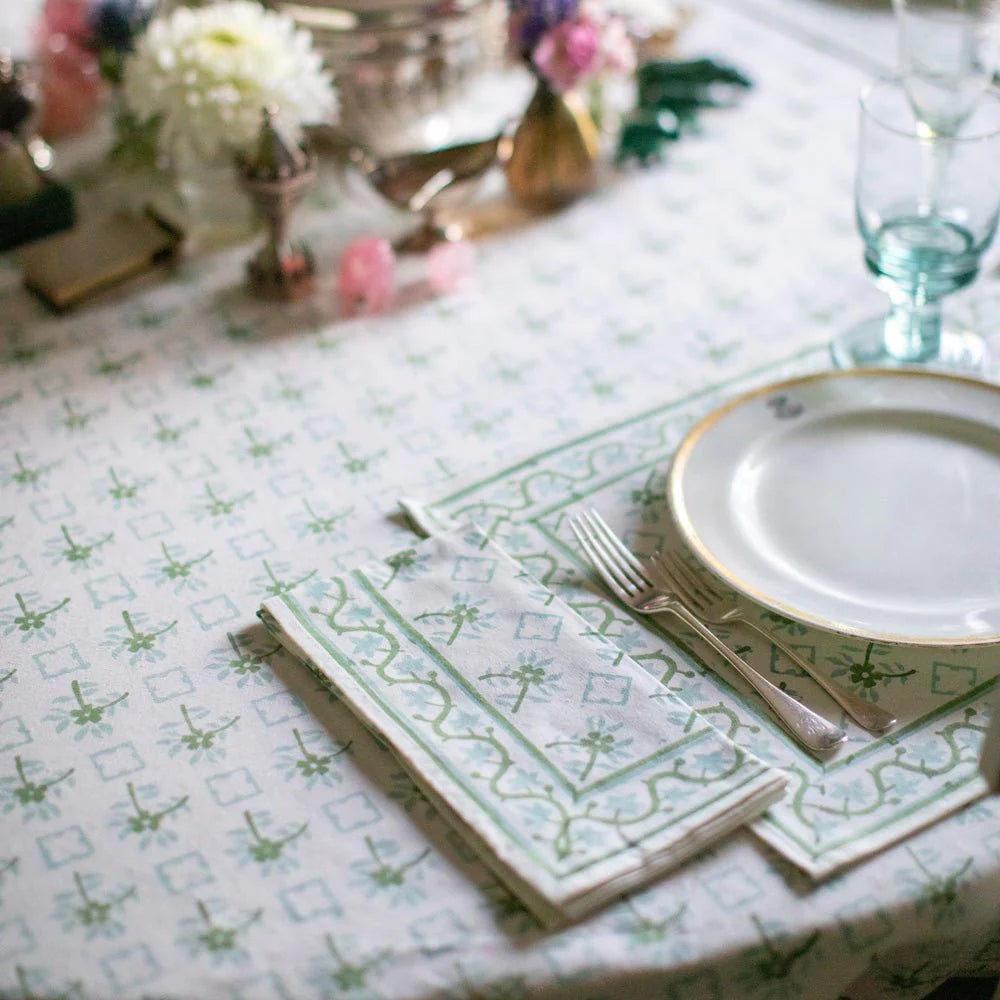 Palladian Blue & Sage Flower 90" Round