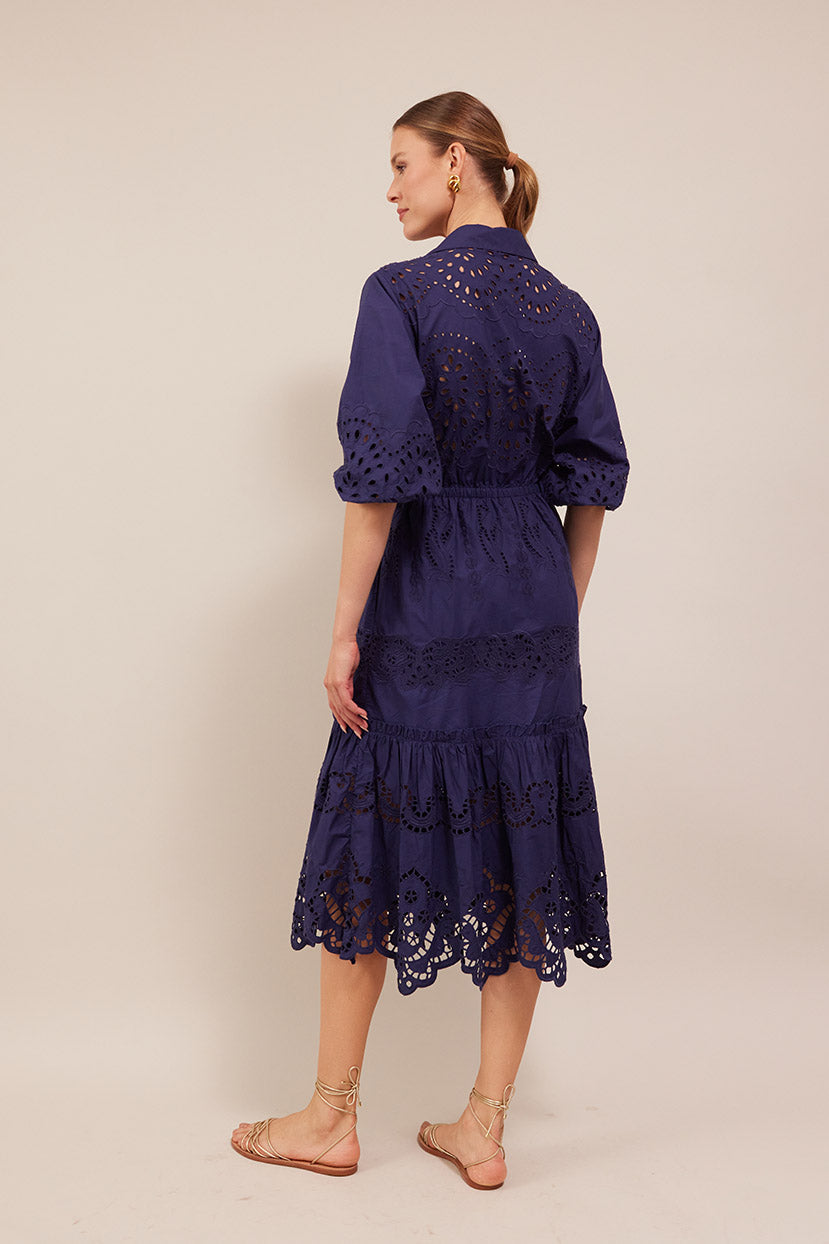Hutton Dress,  Navy Embroidered Eyelet