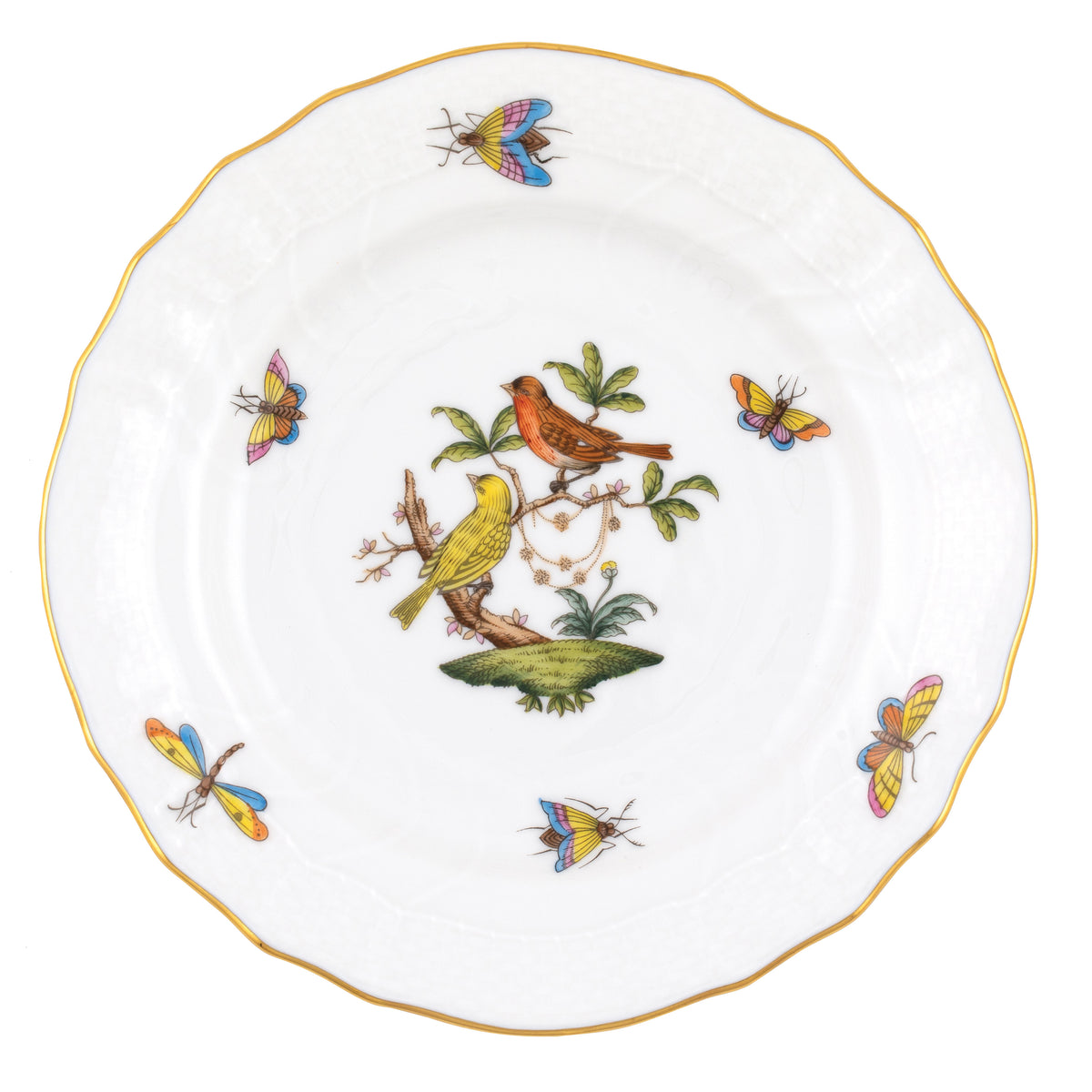 Herend Rothschild Bird Motif 6 Bread and Butter, 6D