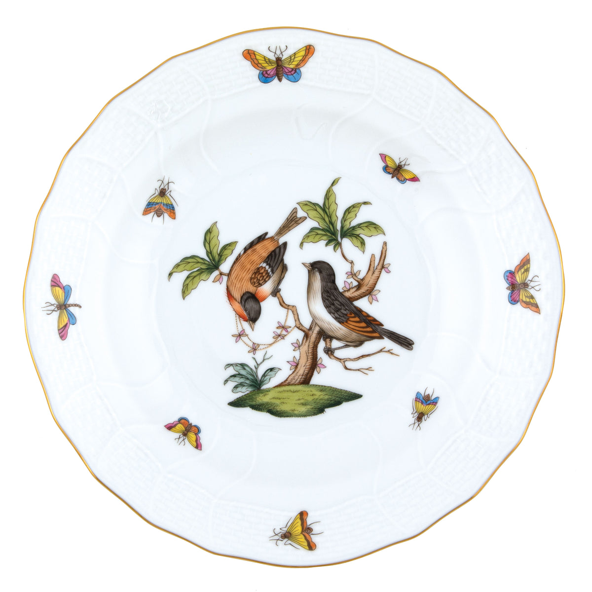 Herend Rothschild Bird Motif 12 Dessert Plate, 8.25D