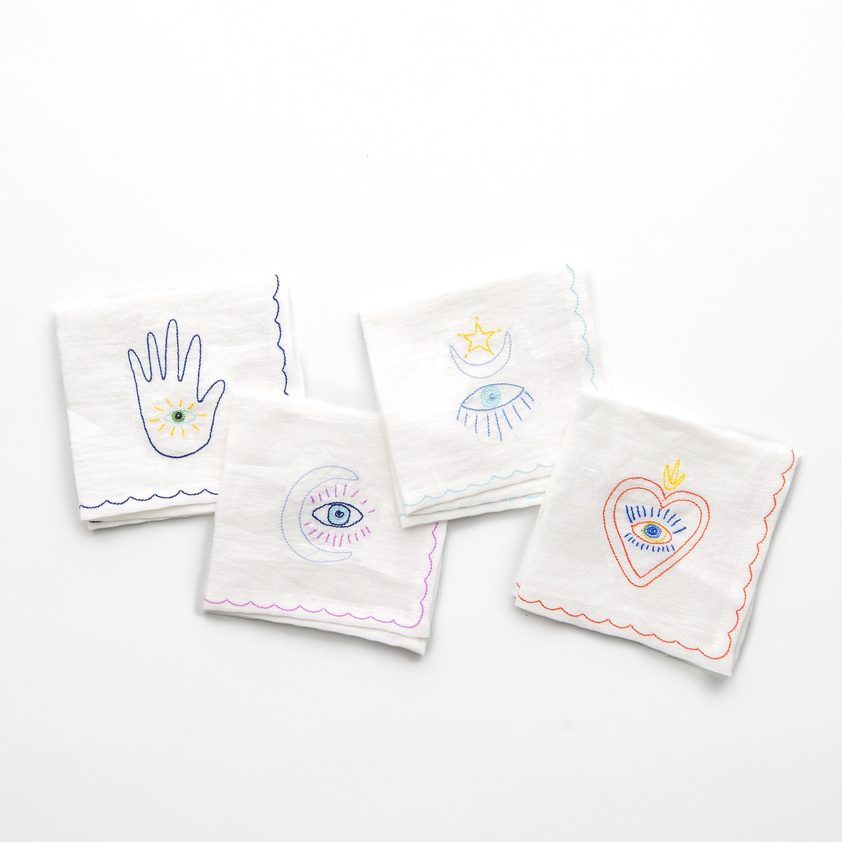 Lucky Charm Embroidered Linen Cocktail Napkins