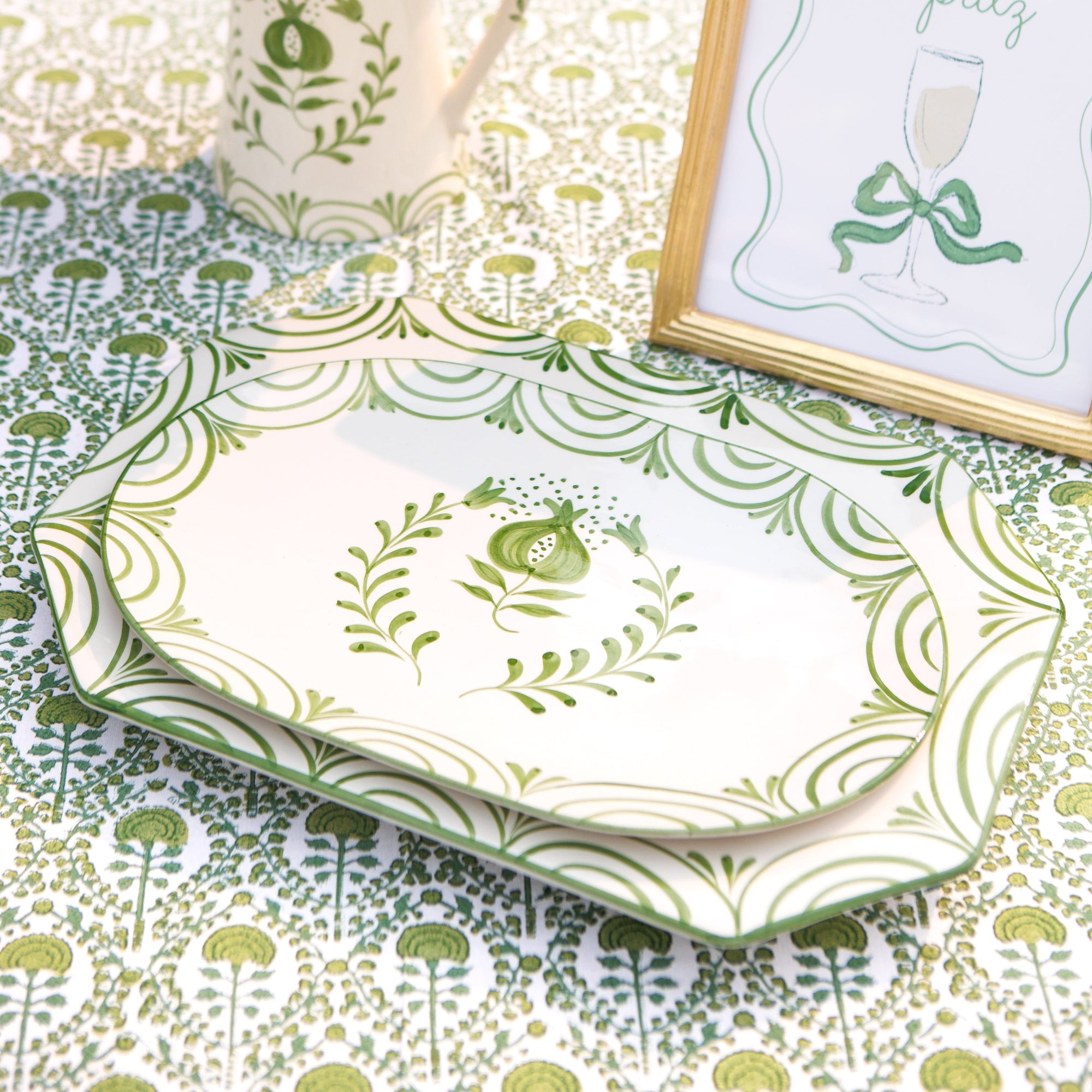 Pomegranate Crest Green Rectangle Serving Platter