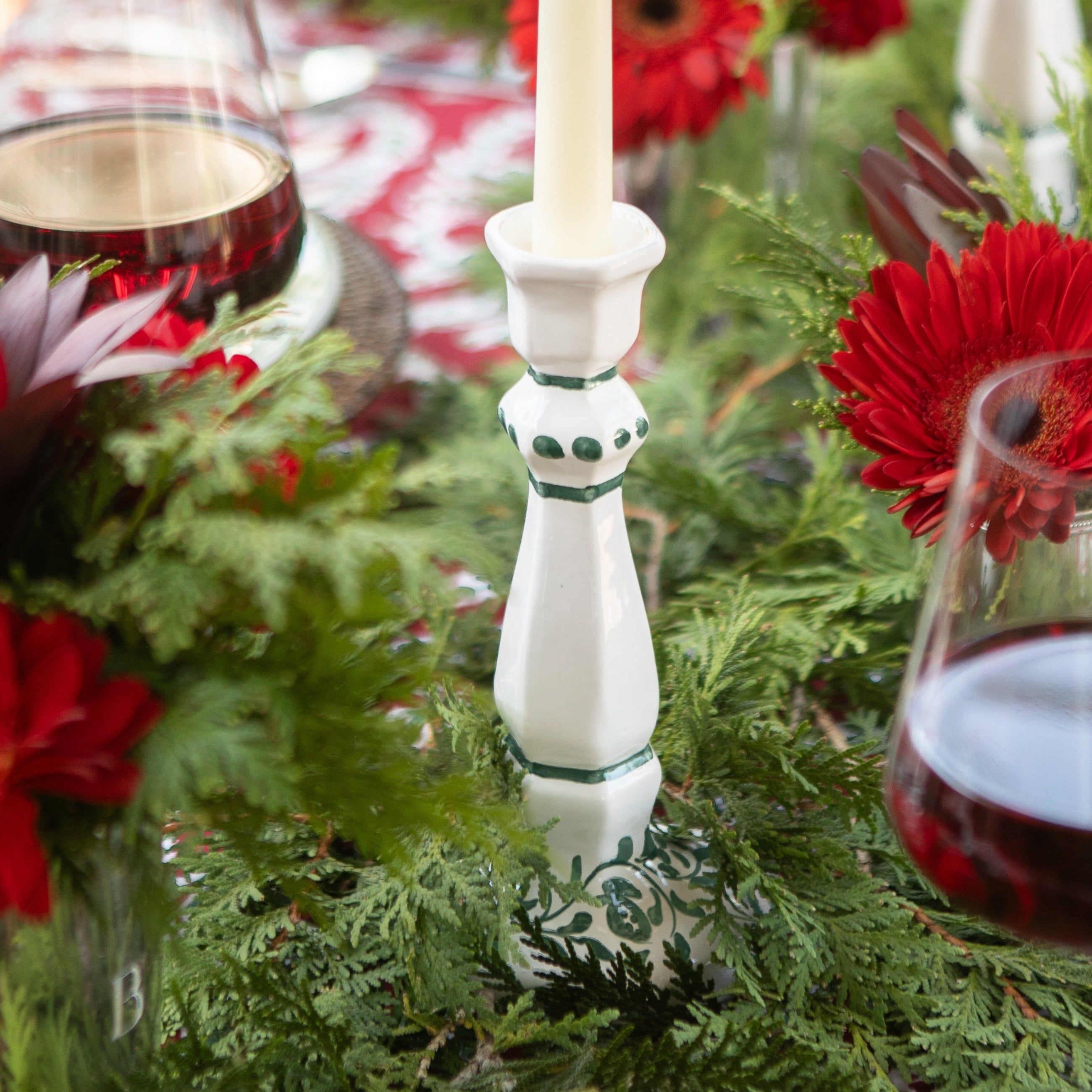 Pair of Scroll Forest Green Candlesticks