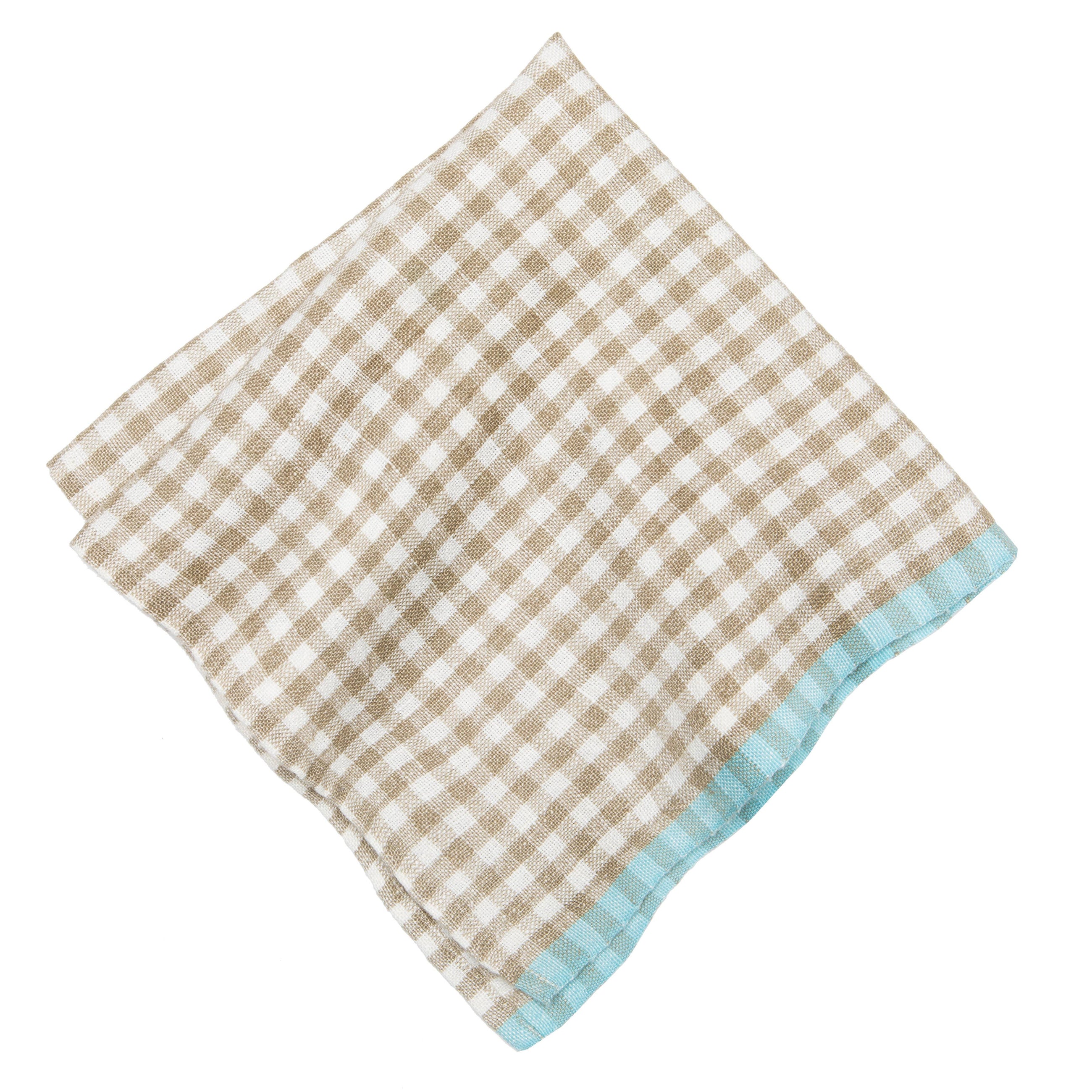 Gingham Natural Napkin, Aqua Trim