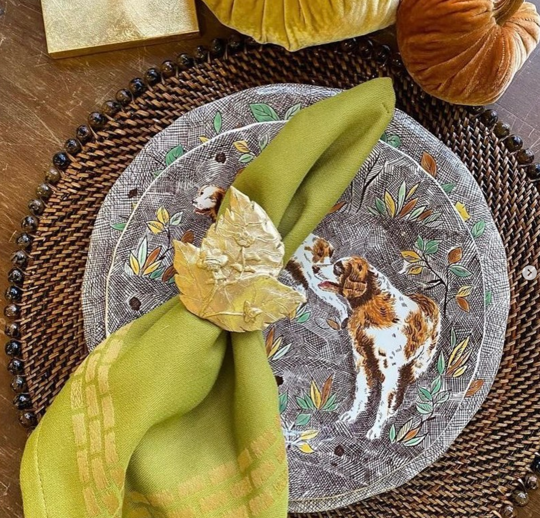 Tobacco Leaf Napkin Rings, S/4