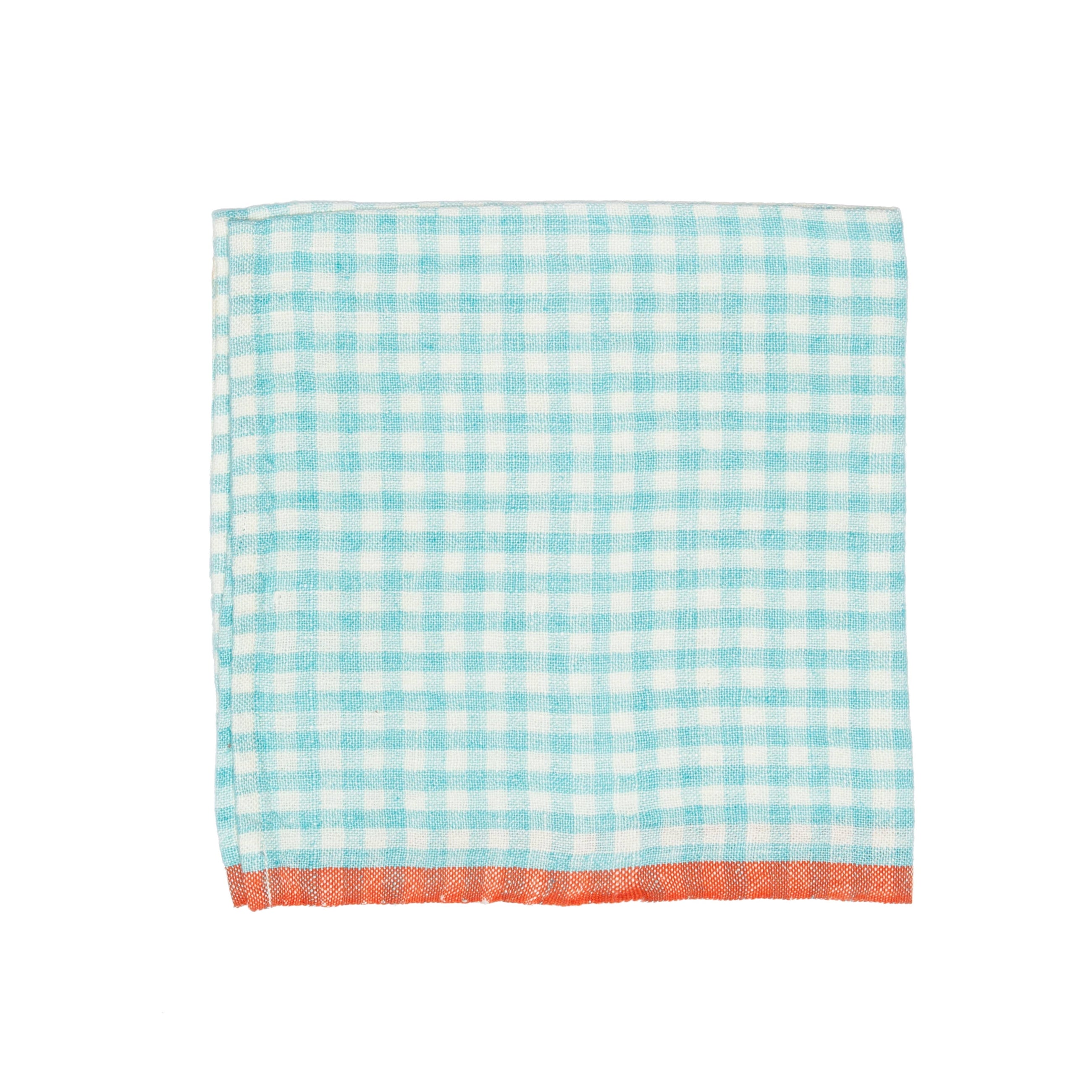 Gingham Aqua Napkin, Coral Trim