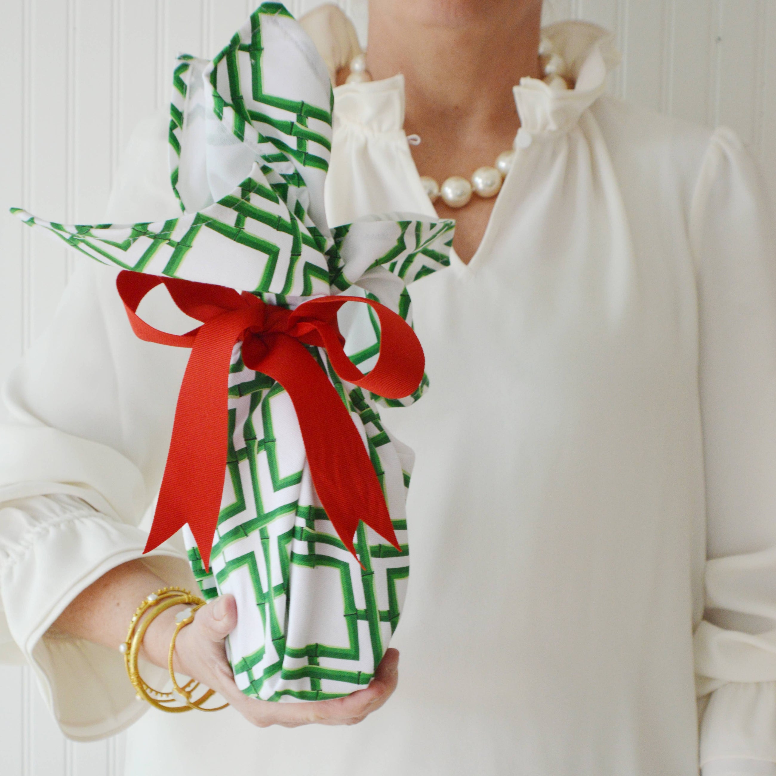 Green Bamboo Trellis Tea Towel