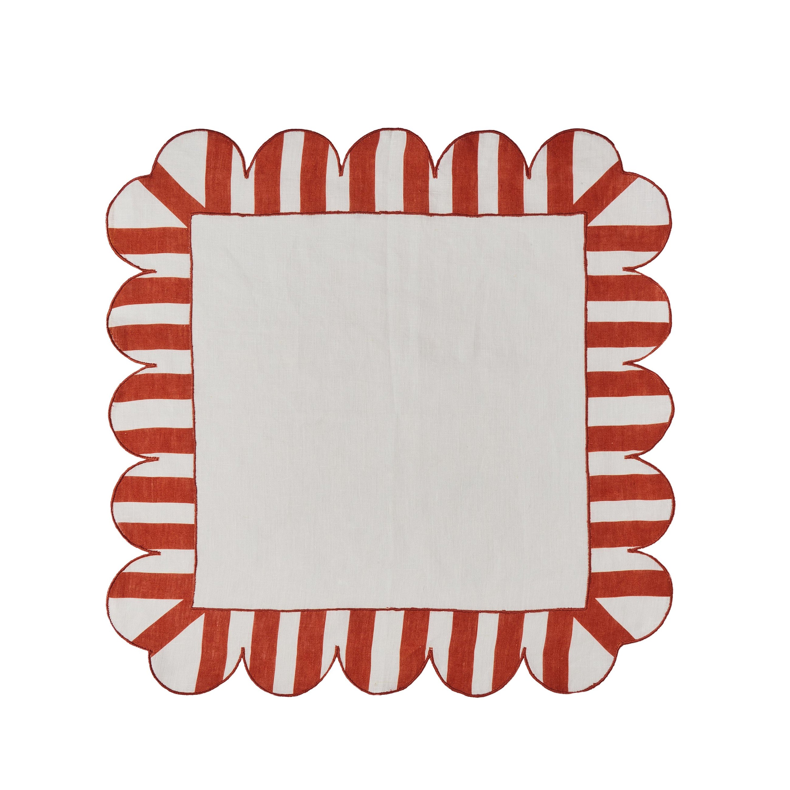 Embroidered Scalloped Natural Stripe Napkin