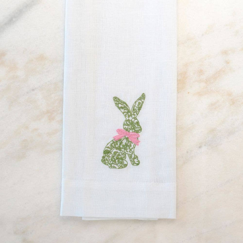 Green Toile Bunny Linen Towel