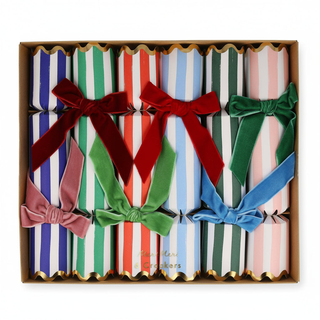 Stripe Velvet Bow Crackers, Set of 6