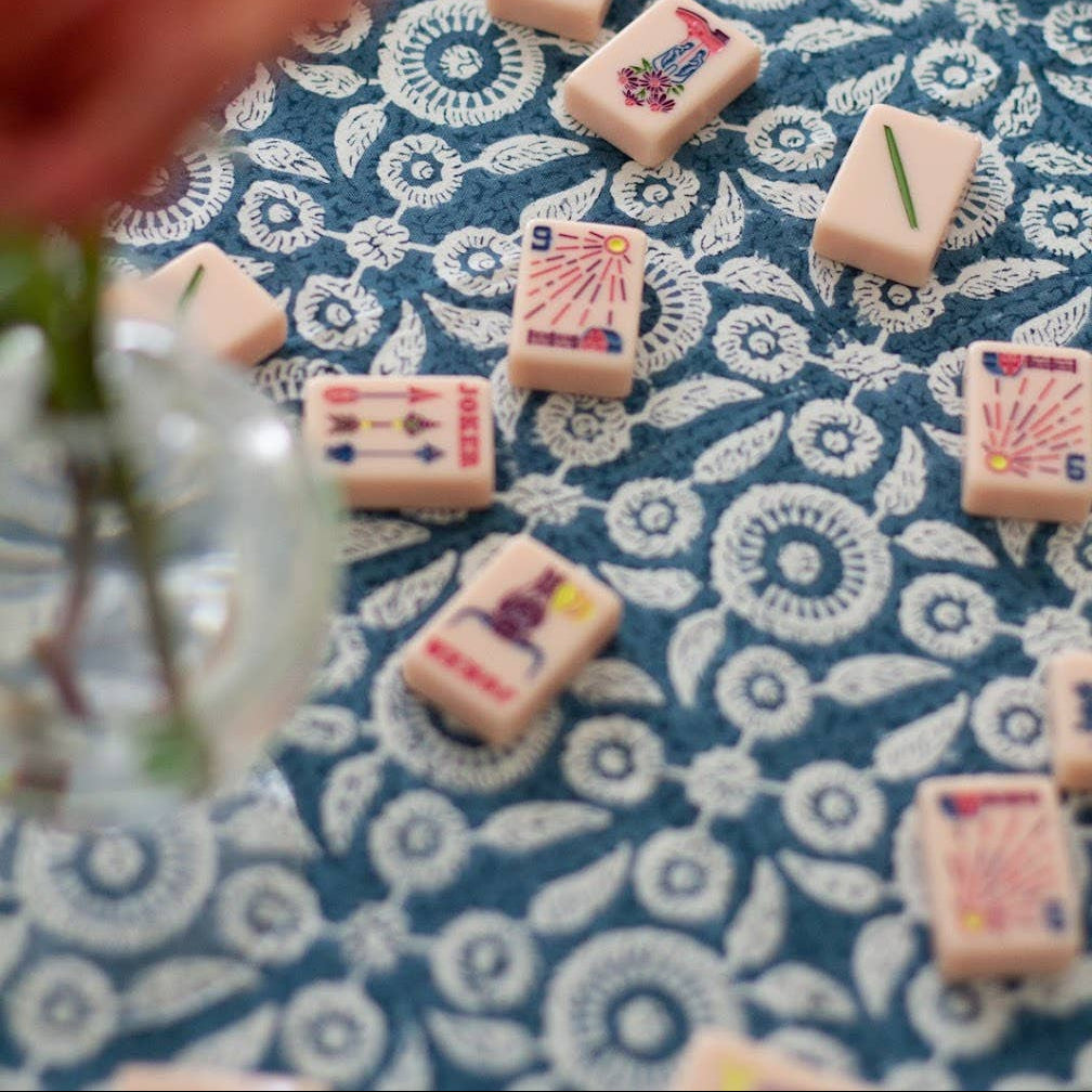 Blue Feathered 60x60" Tablecloth Square