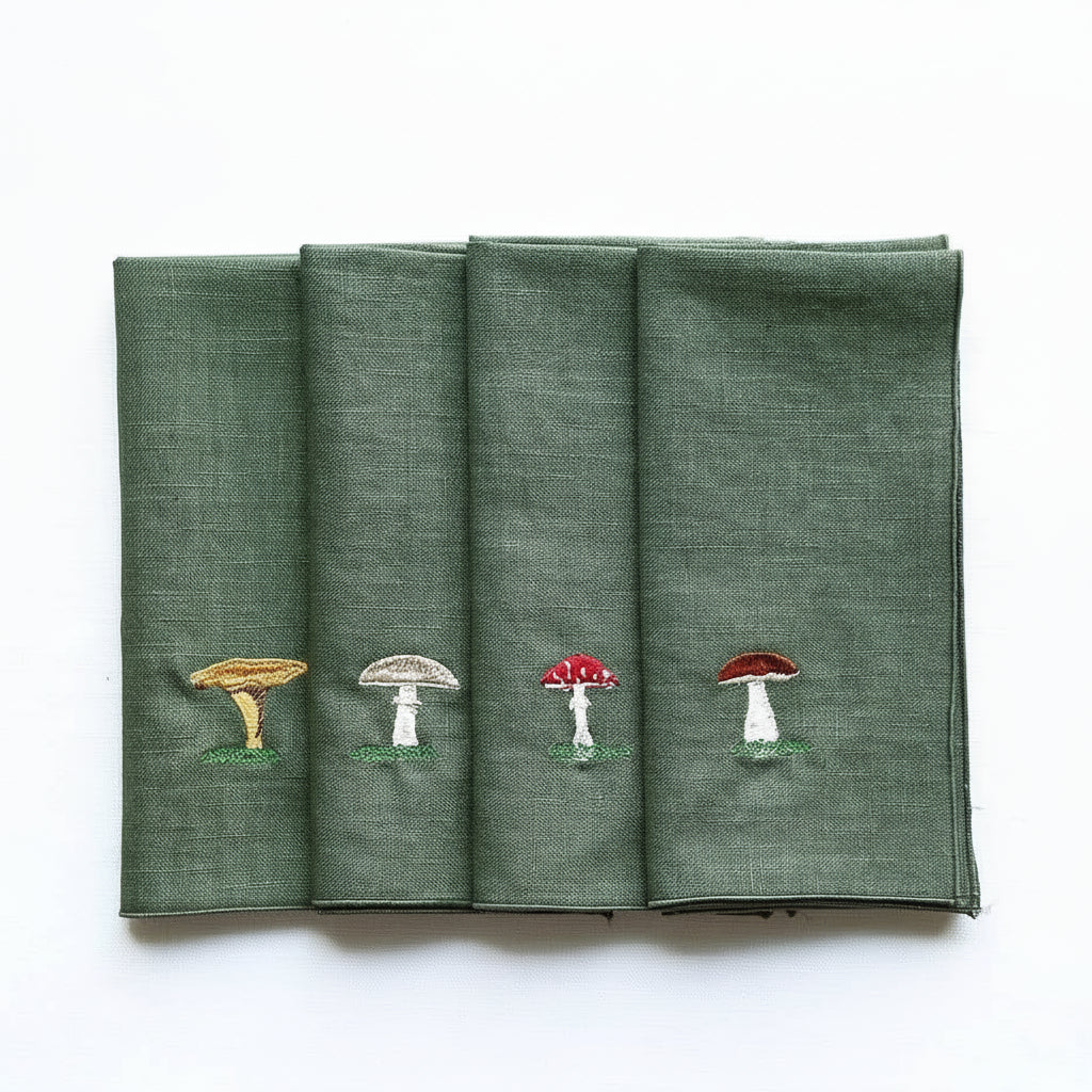 Set of 4 Mushroom Napkins, Green