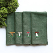 Set of 4 Linen Mushroom Napkins, Green