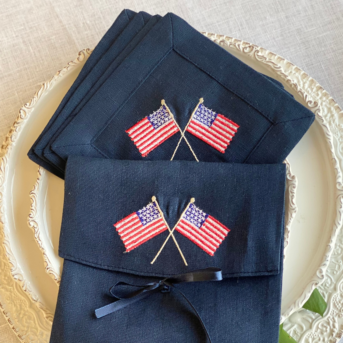 American Flags Cocktail Napkins, Set of 4