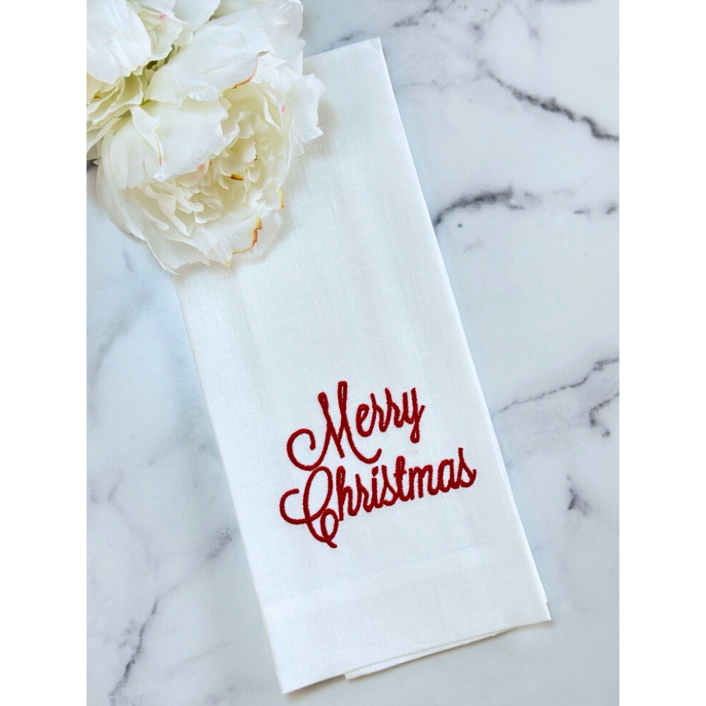 Christmas Linen Towel, White