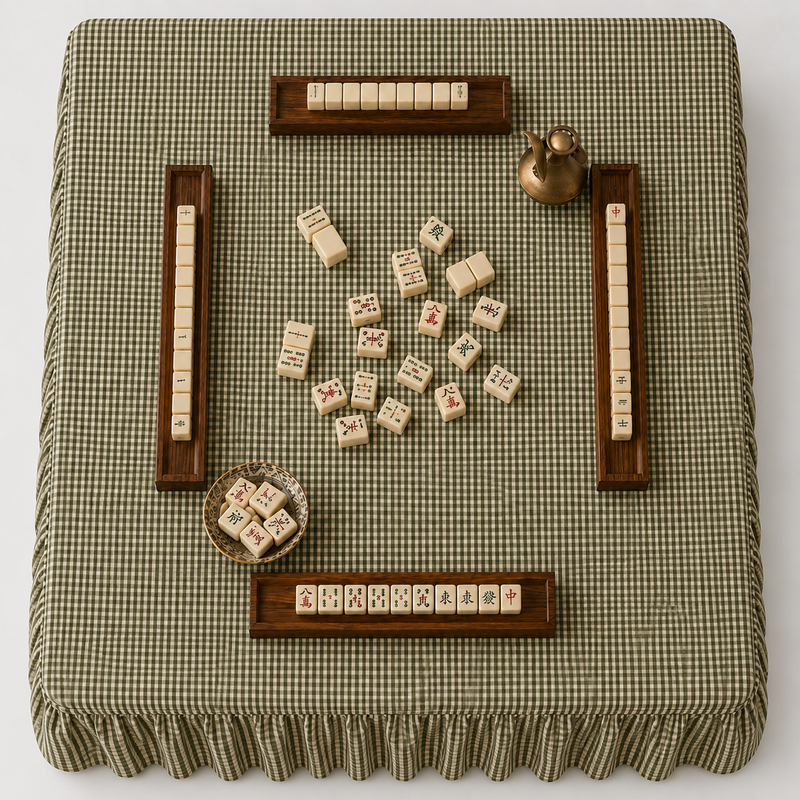 Skirted Game Tablecloth, Olive Mini Gingham