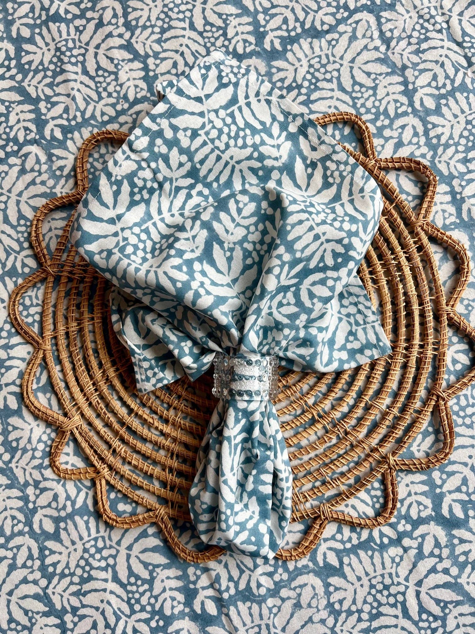 Set of 4 Gathered Garden Napkins, Lake Blue