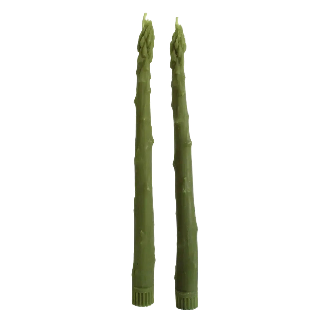 Asparagus Beeswax Candles.  Pair