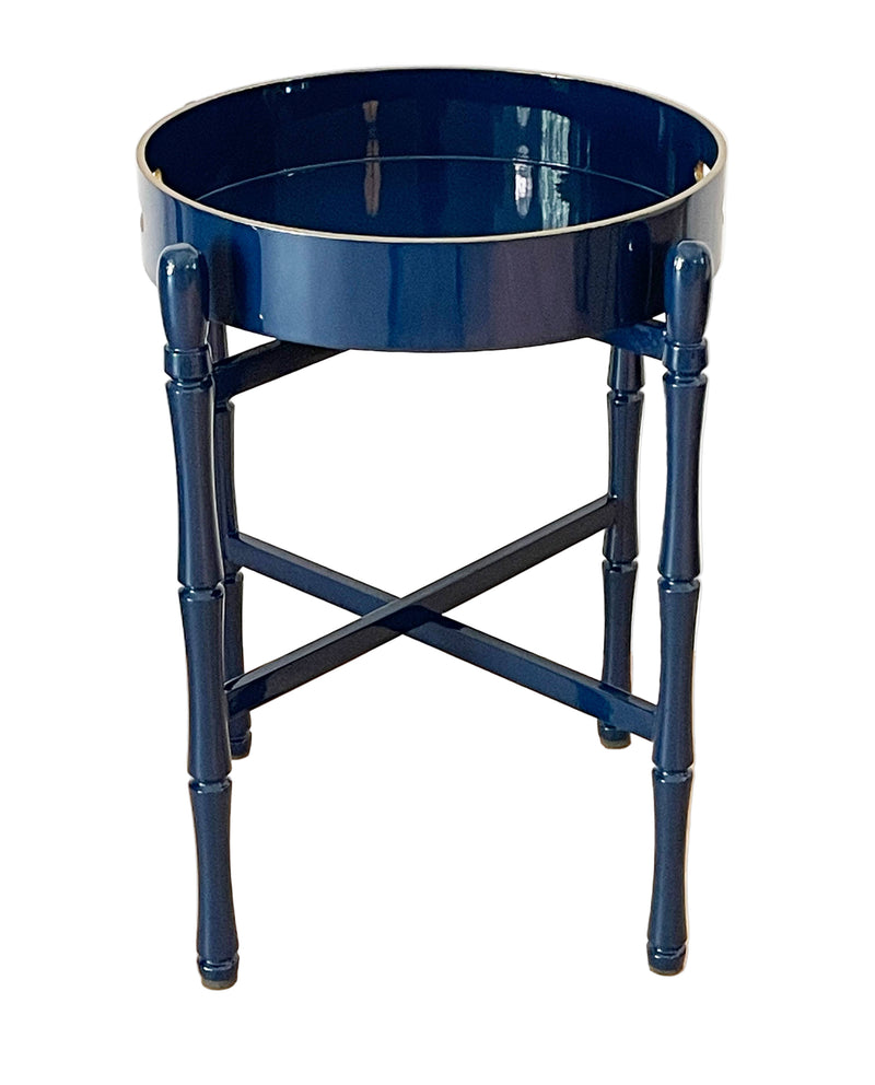 Navy Round Lacquer Tray Table