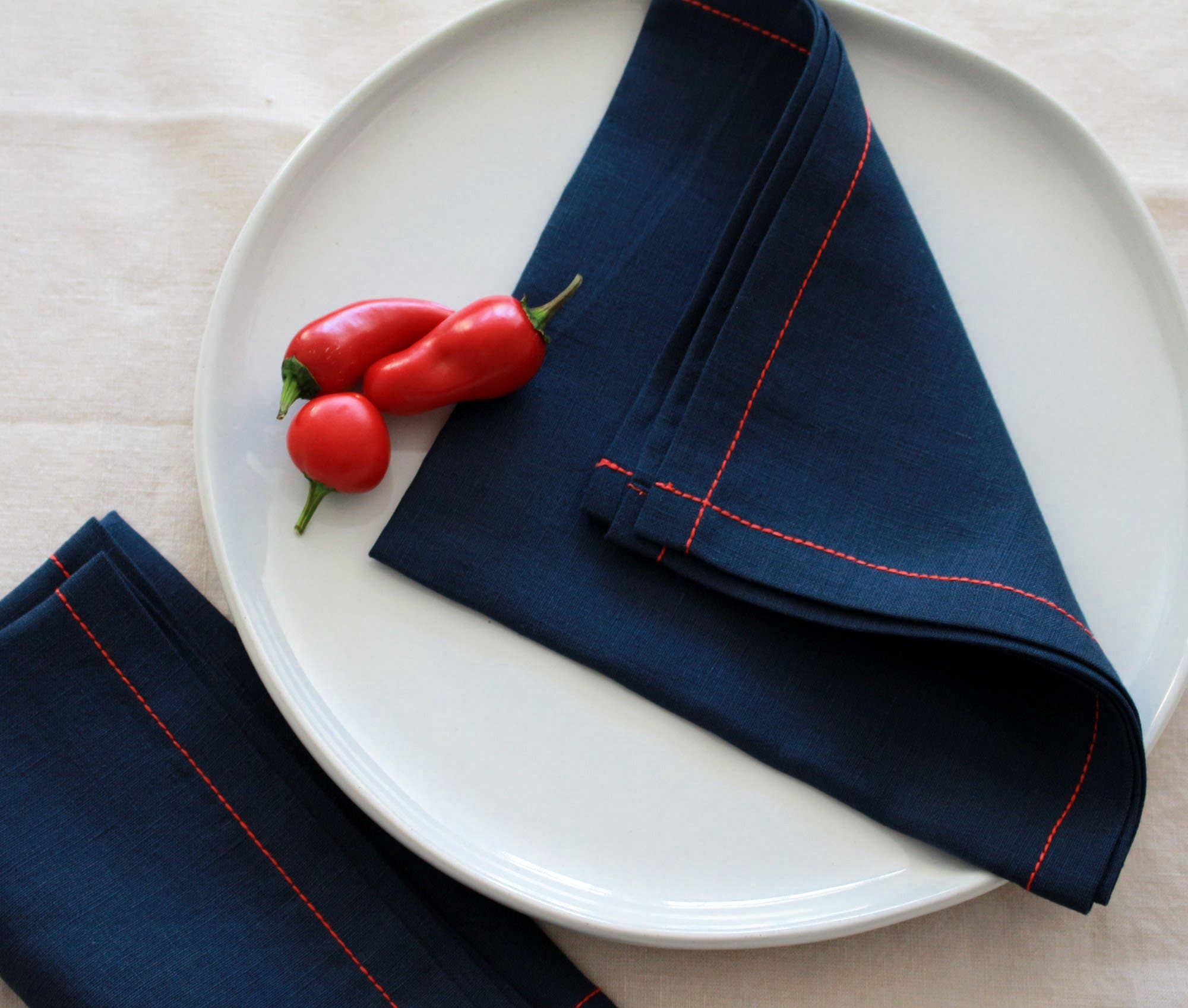 Navy & Red Trim Napkin
