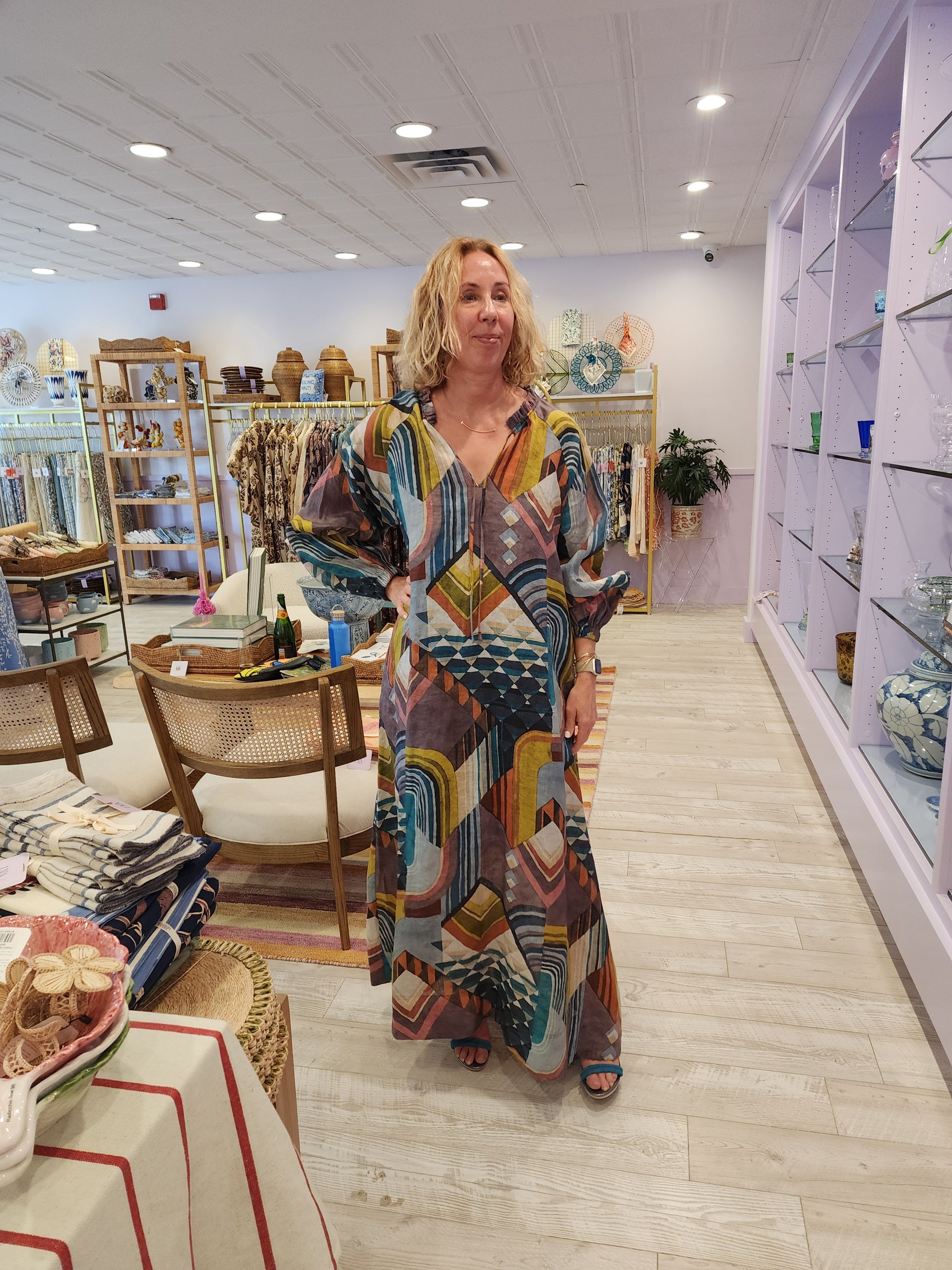 Geometric Linen Caftan Dress