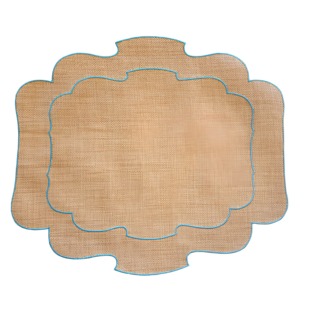 Blake Waxed Raffia Placemat, Turquoise