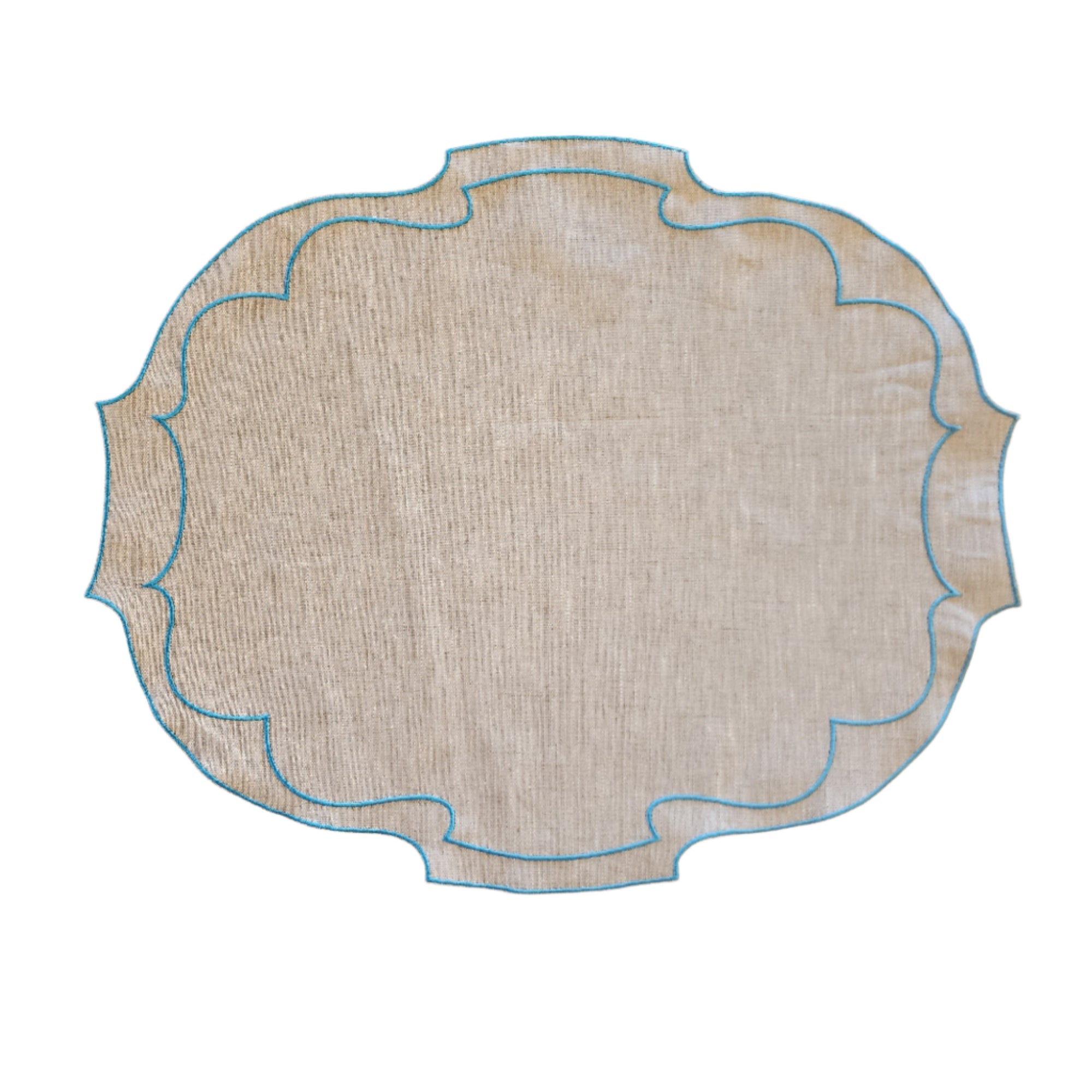 Parker Waxed Linen Placemat, Natural/Turquoise