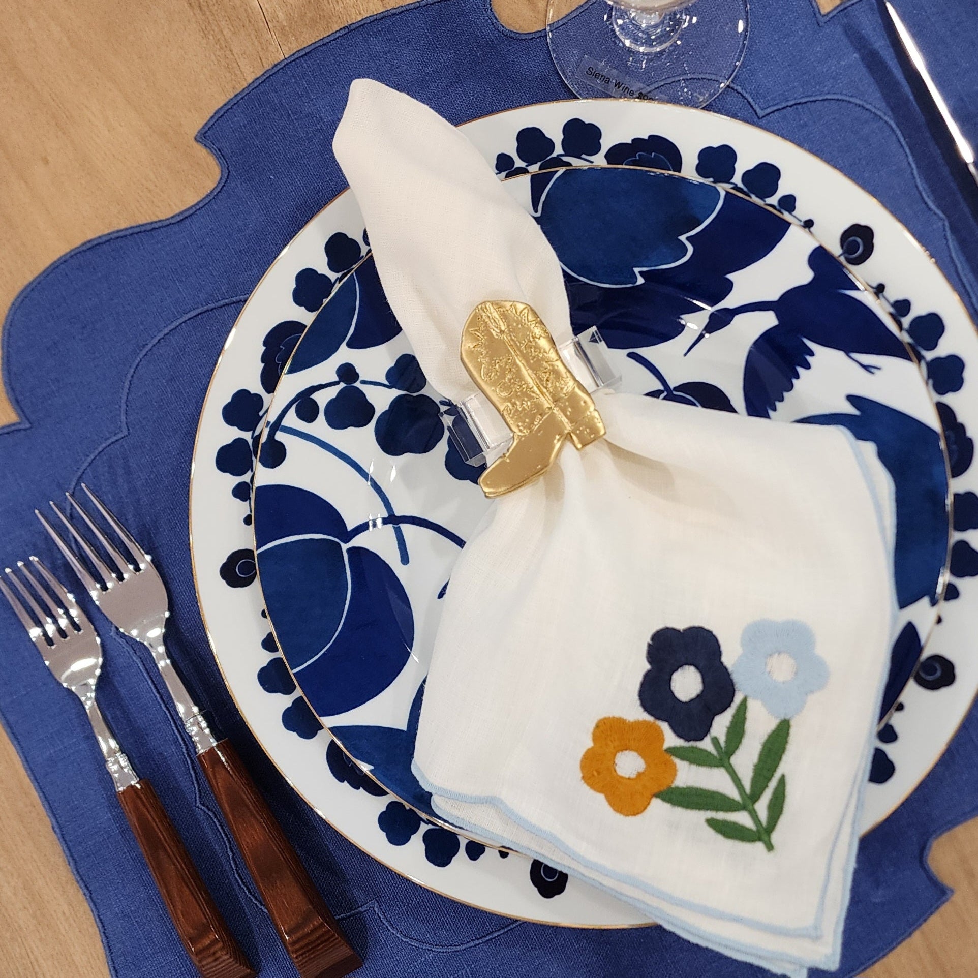 Blake Waxed Linen Placemat, Denim/Denim