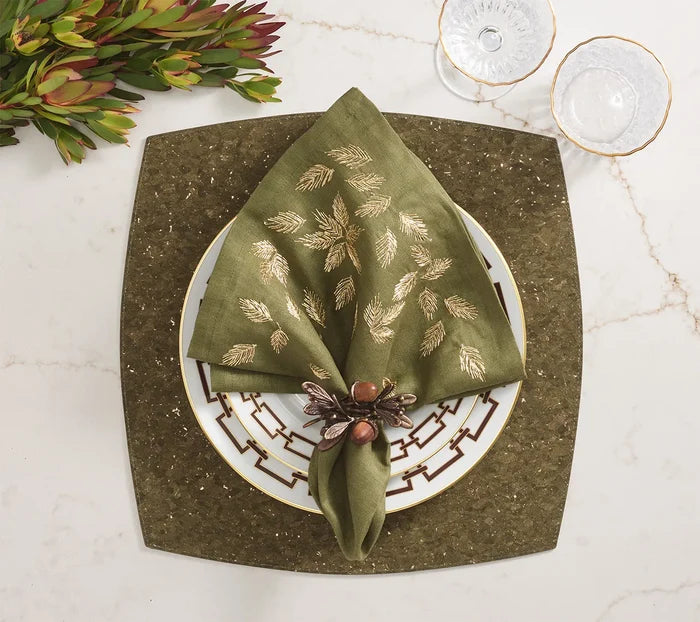 Gilded Breeze Napkin in Olive & Gold