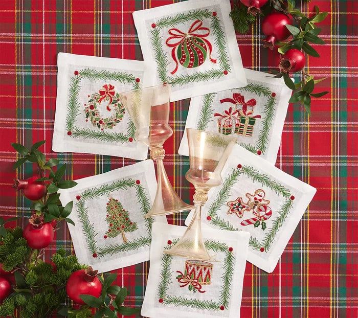 Xmas Trellis Cocktail Napkins, Set of 6
