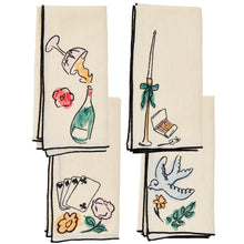 Salon Motif Embroidered Linen Napkins (Set of 4)