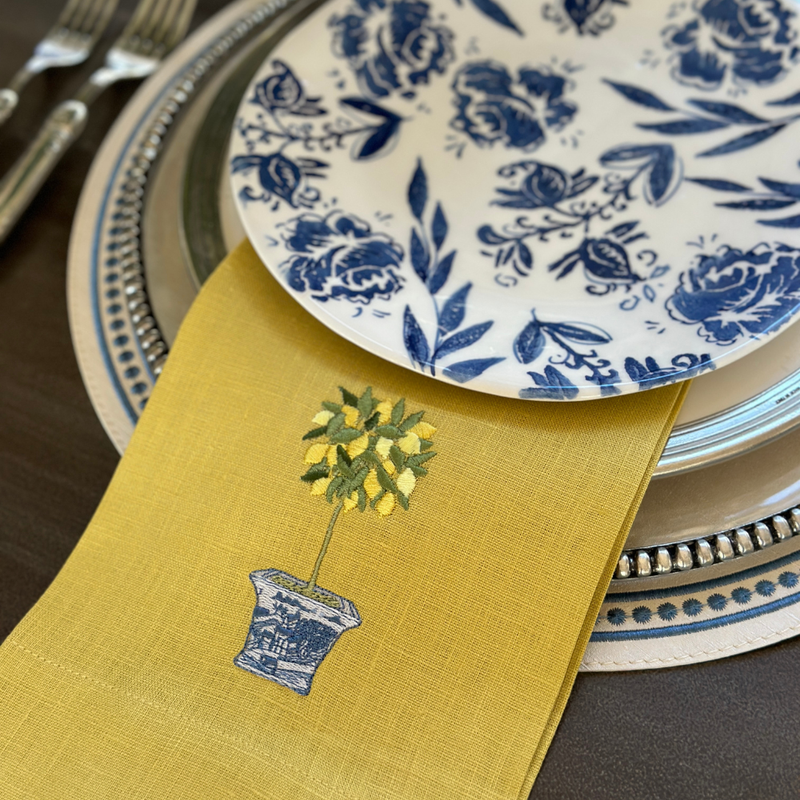 Lemon Topiary Linen Towel