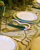 Pink Peony & Pine Green Scalloped Linen Napkin