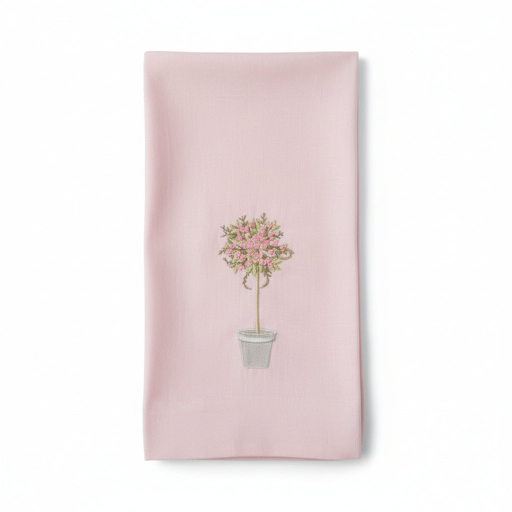 Pink Topiary Linen Towel